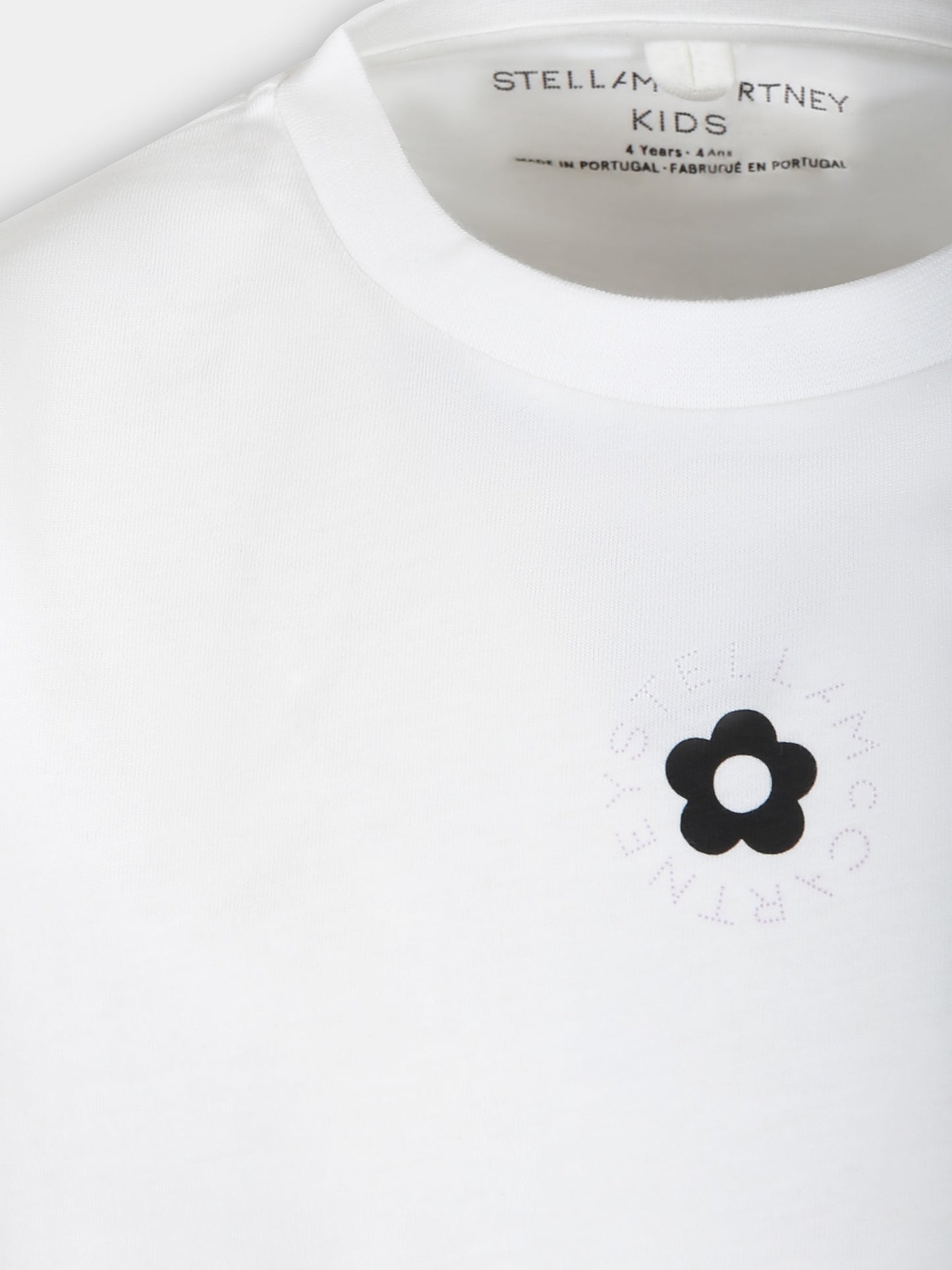 T-shirt crop bianca per bambina con logo e fiore,Stella Mccartney Kids,TV8C41 Z0434 101