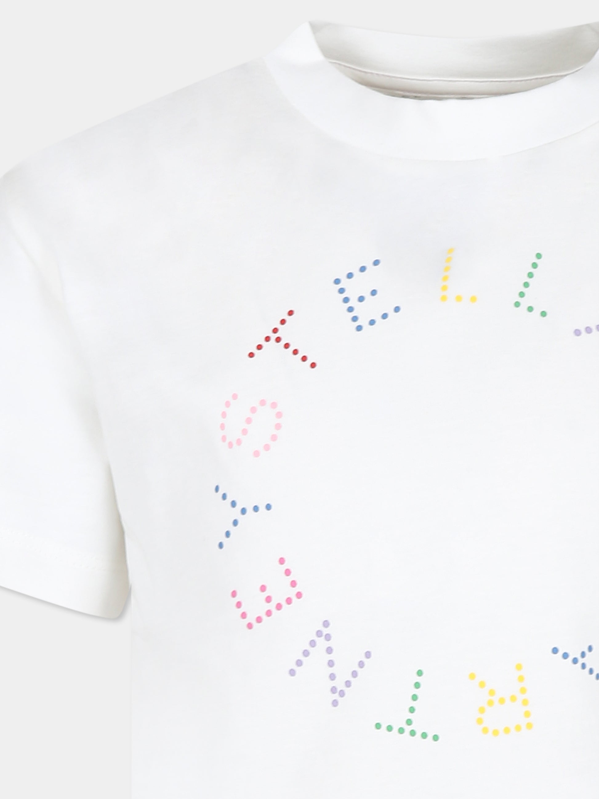 T-shirt bianca per bambina con logo circolare,Stella Mccartney Kids,TV8C71 Z0434 101