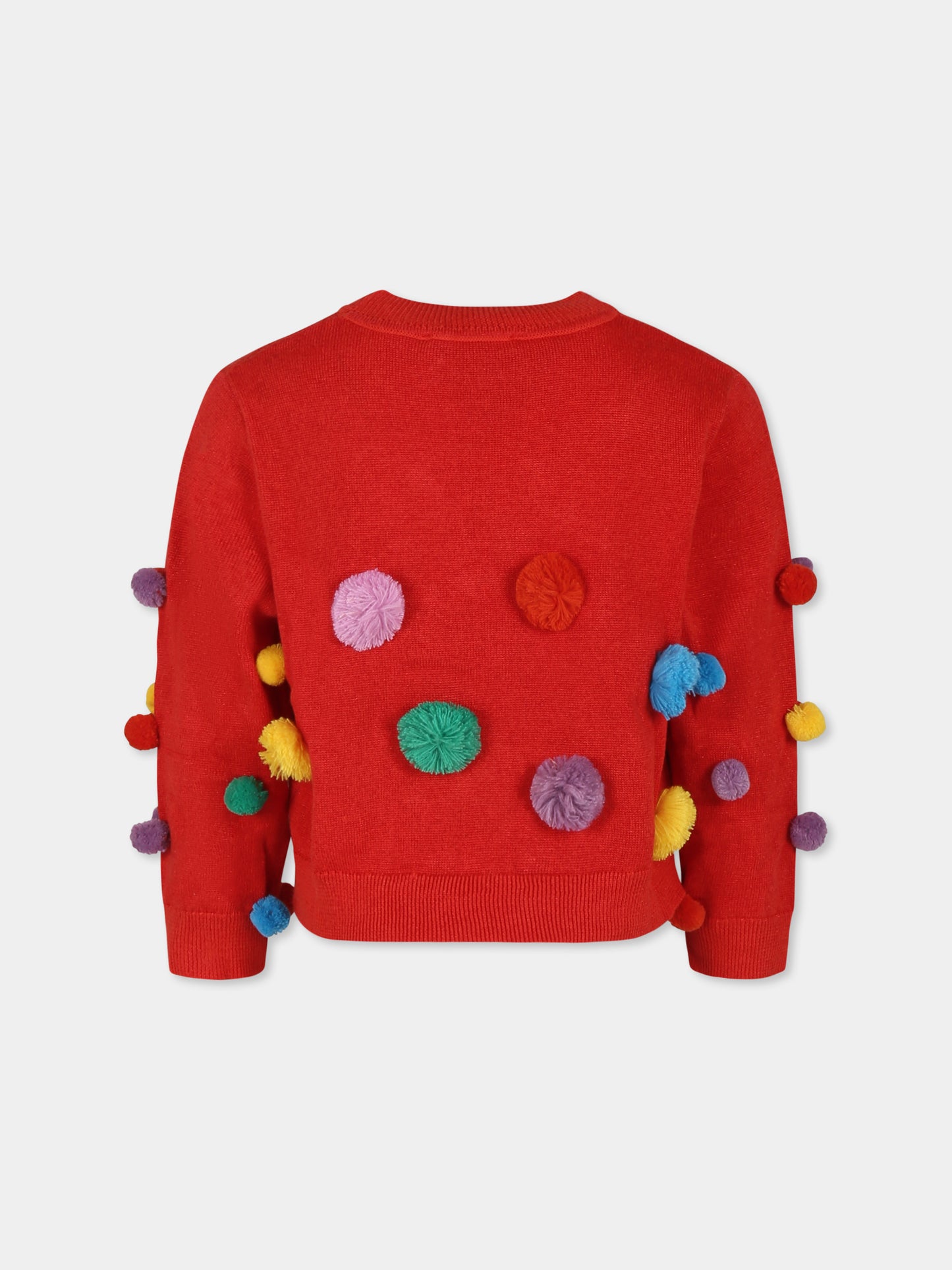 Maglion rosso per bambina con pompon,Stella Mccartney Kids,TV9C10 Z2462 411