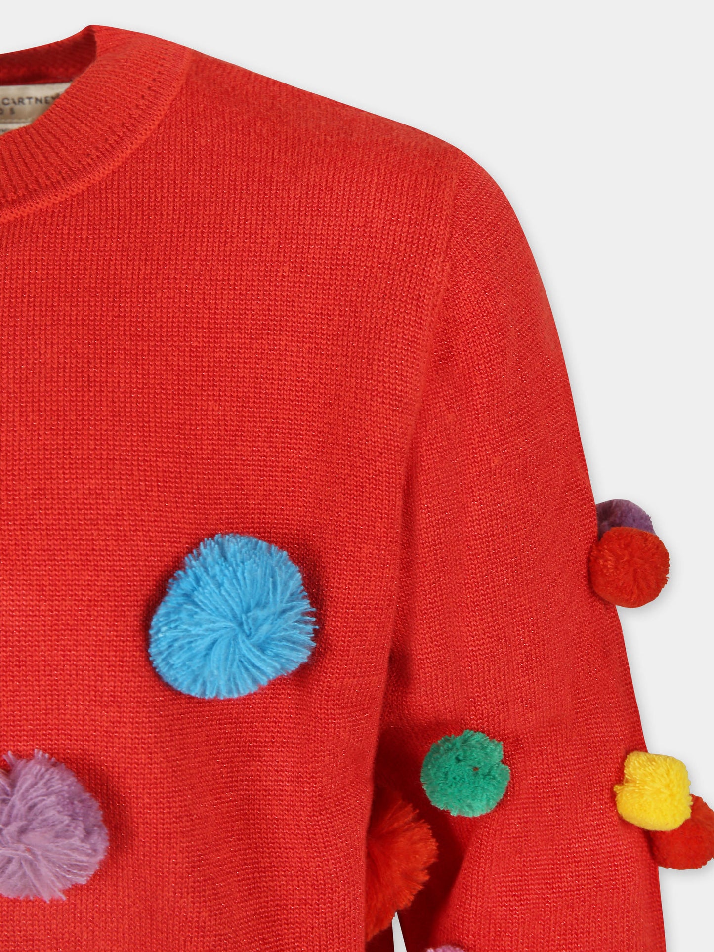 Maglion rosso per bambina con pompon,Stella Mccartney Kids,TV9C10 Z2462 411