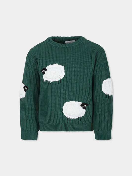 Maglione verde per bambini con pecore,Stella Mccartney Kids,TV9P30 Z2291 730