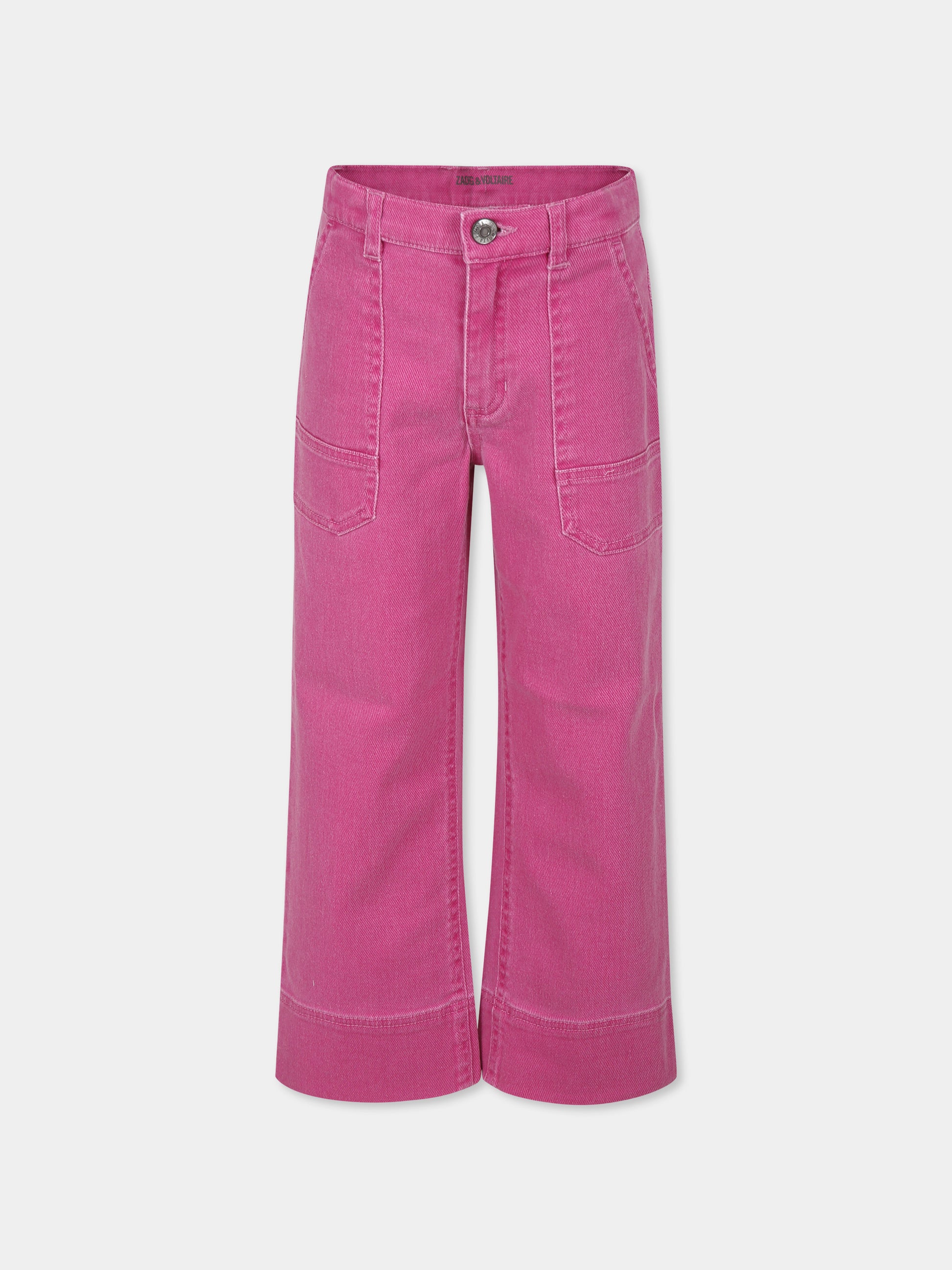 Jeans fucsia per bambina con logo,Zadig & Voltaire Kids,X60200 49E