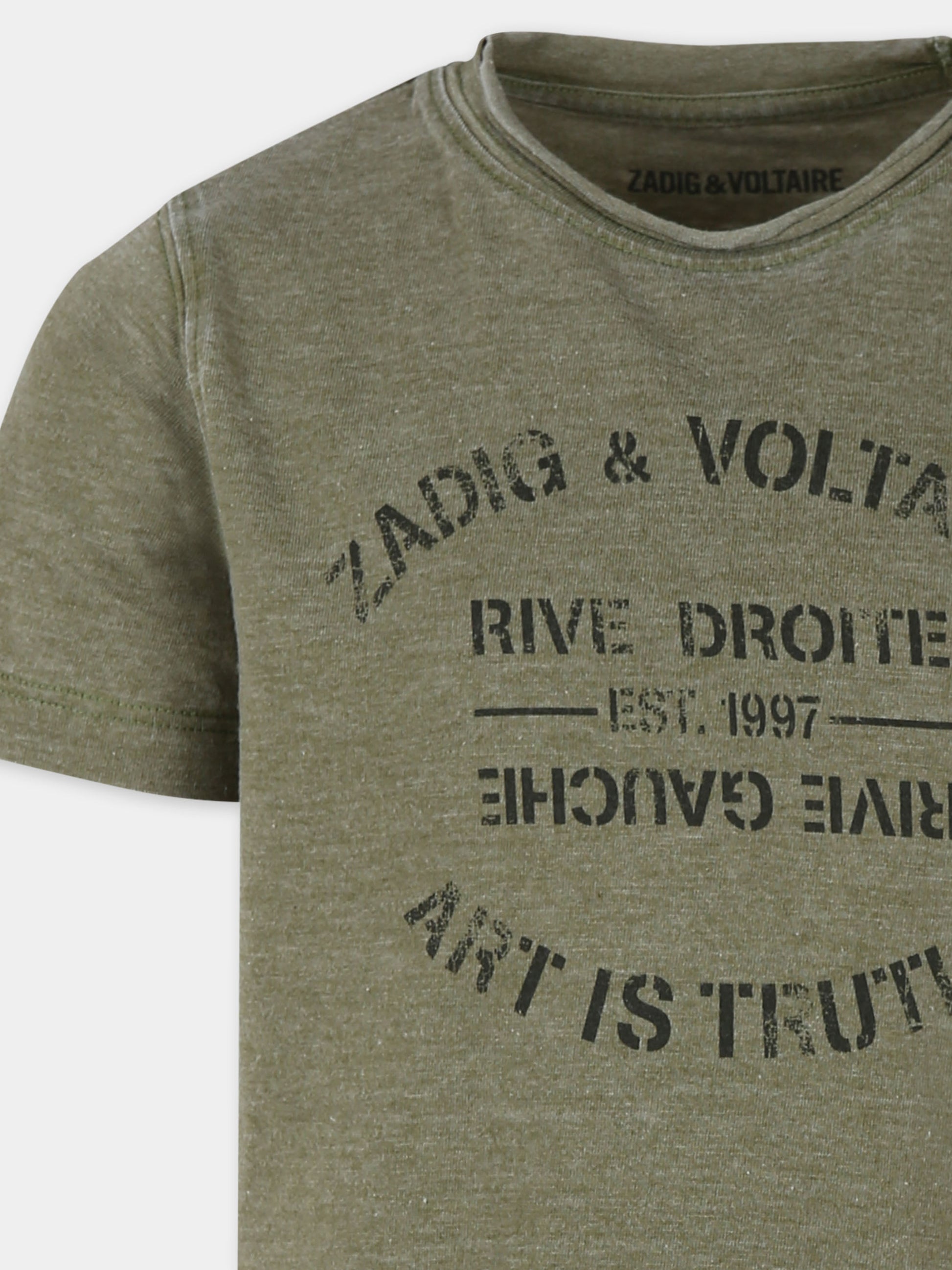 T-shirt verde per bambini con stampa,Zadig & Voltaire Kids,X60183 64H