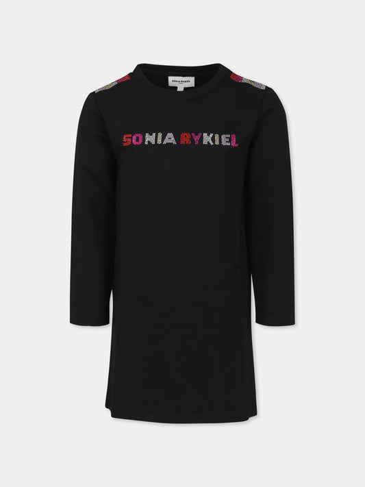 Vestito nero per bambina con logo,Sonia Rykiel Paris,A00218 09B