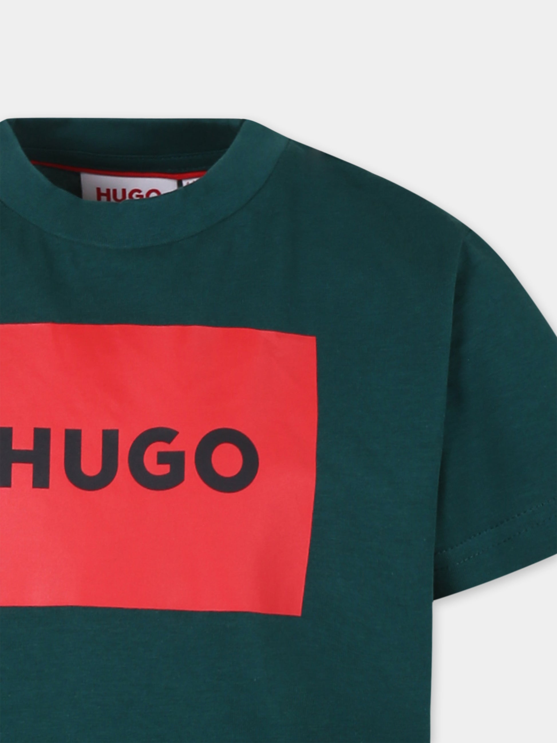 T-shirt verde per bambino con logo,Hugo,G00144 66H