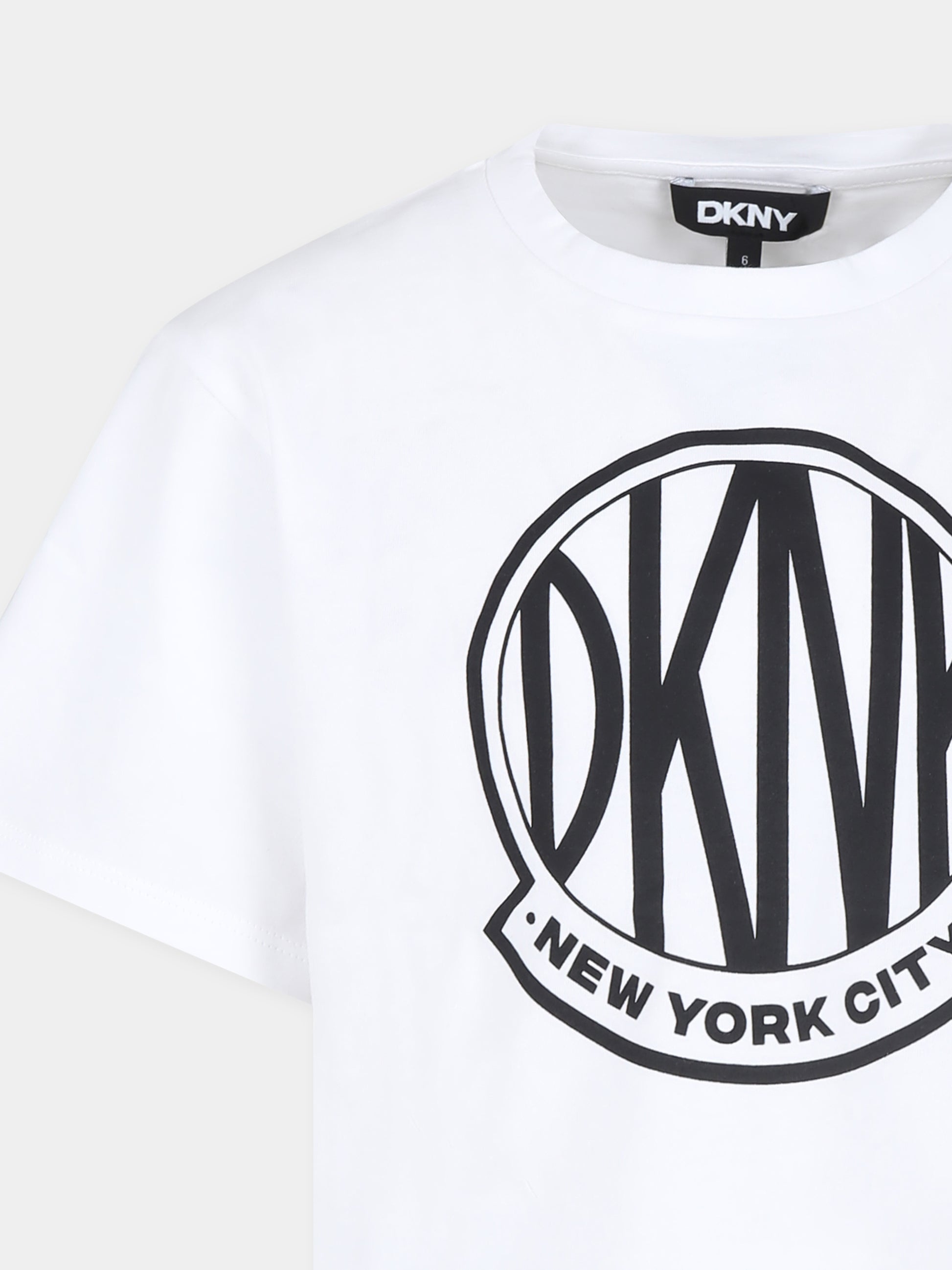 T-shirt crop bianca per bambina con logo,Dkny,D60244 10P