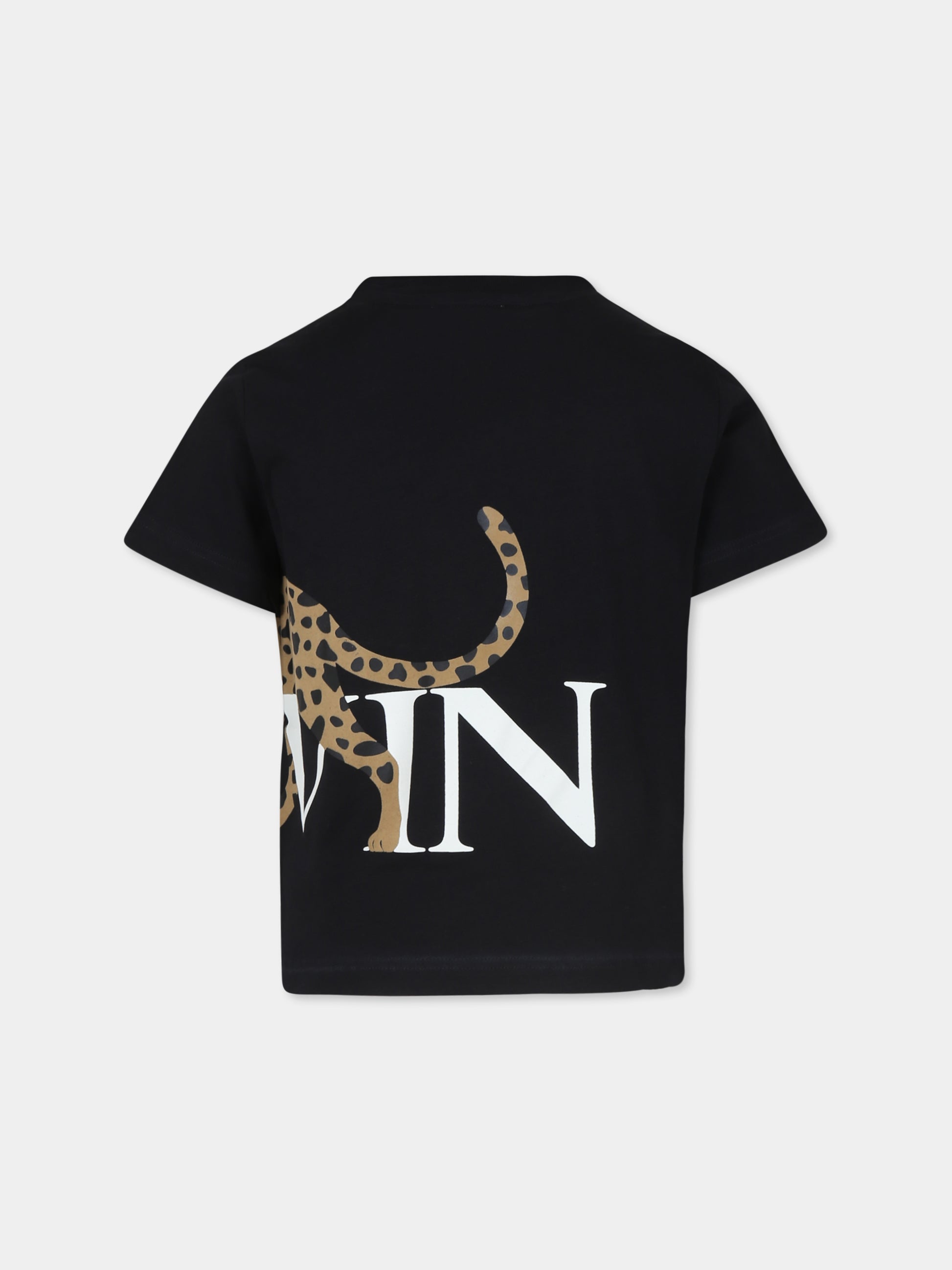 T-shirt nera per bambini con stampa ghepardo e logo,Lanvin Petite,N30150 09B