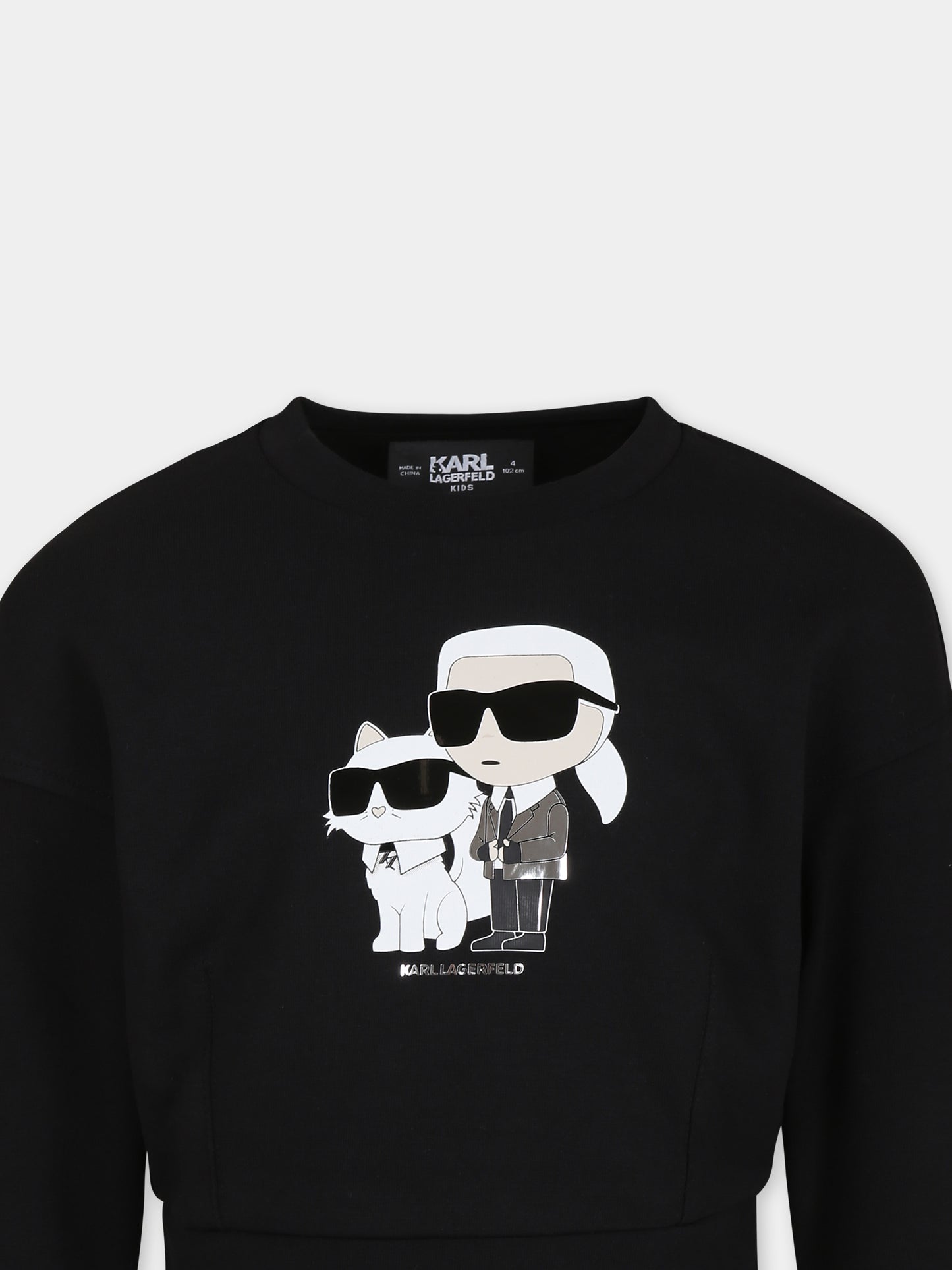 Felpa nera per bambina con stampa Karl e Choupette,Karl Lagerfeld Kids,Z30225 09B