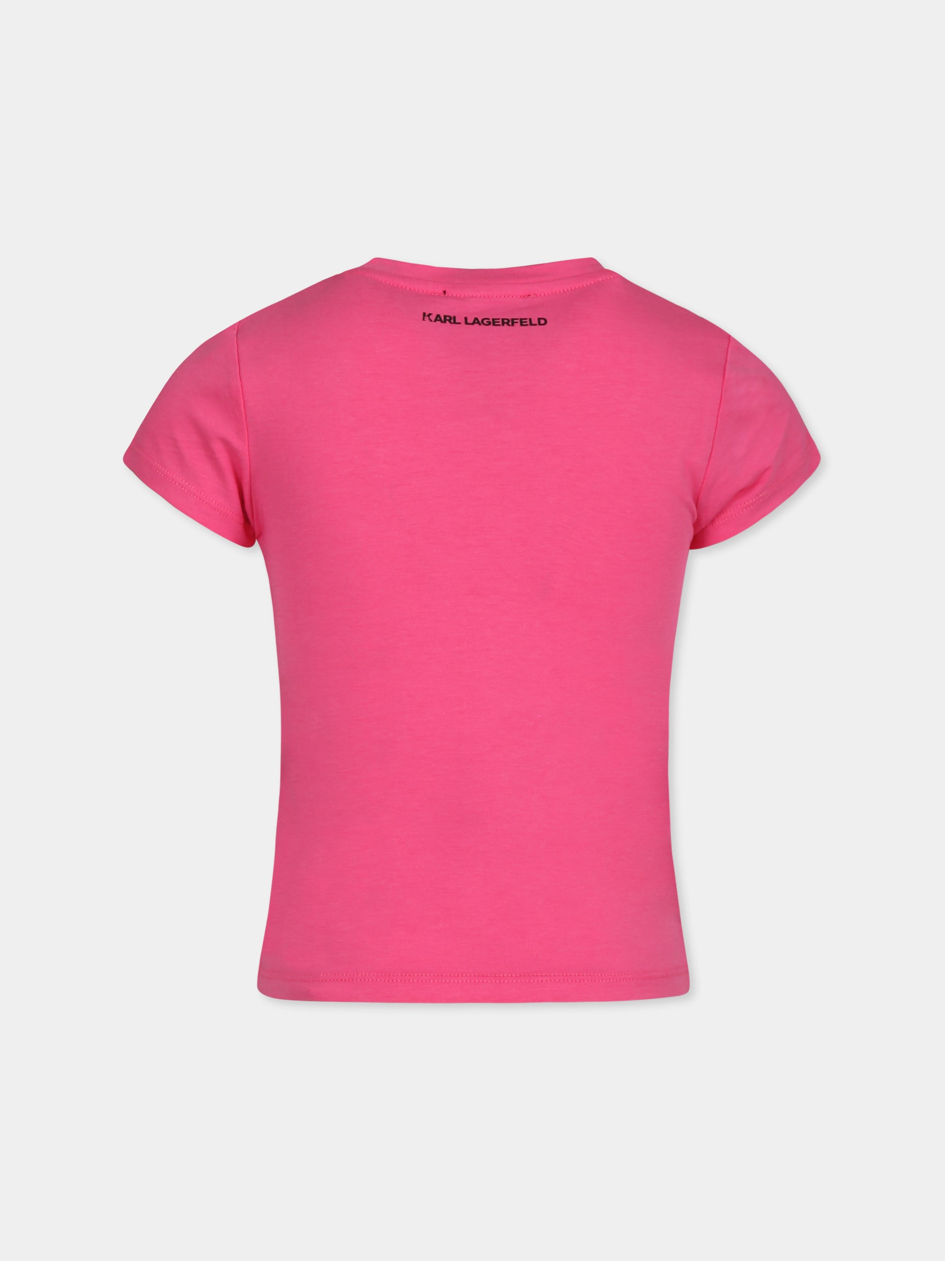 T-shirt fucsia per bambina con stampa Choupette,Karl Lagerfeld Kids,Z30366 46A