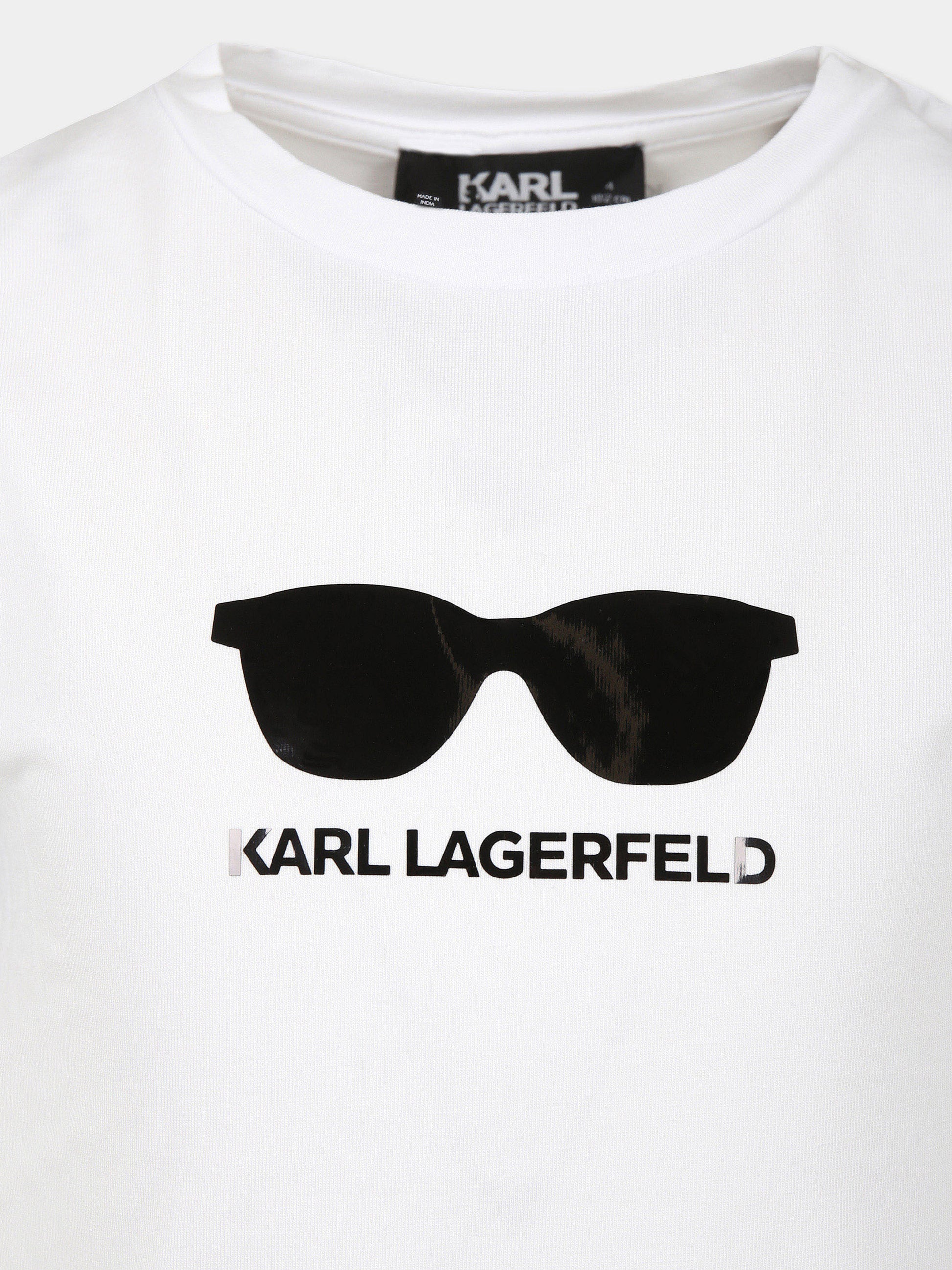 T-shirt bianca per bambina con stampa occhiali,Karl Lagerfeld Kids,Z30215 10P