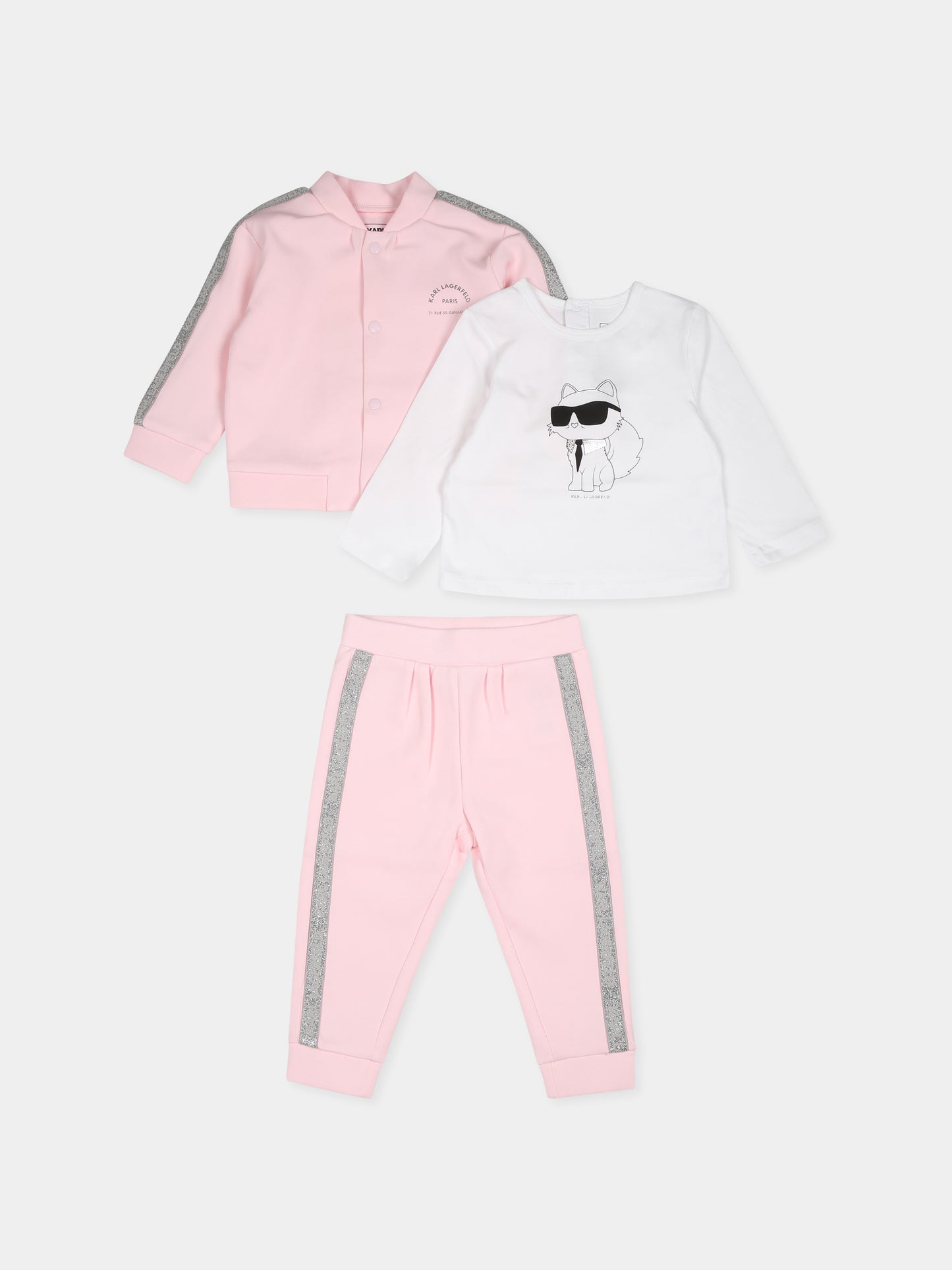 Completo rosa per neonata con stampa Choupette,Karl Lagerfeld Kids,Z30288 475