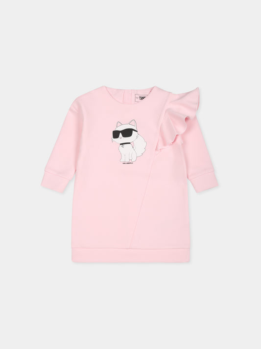 Vestito rosa per neonata con stampa Choupette,Karl Lagerfeld Kids,Z30275 475