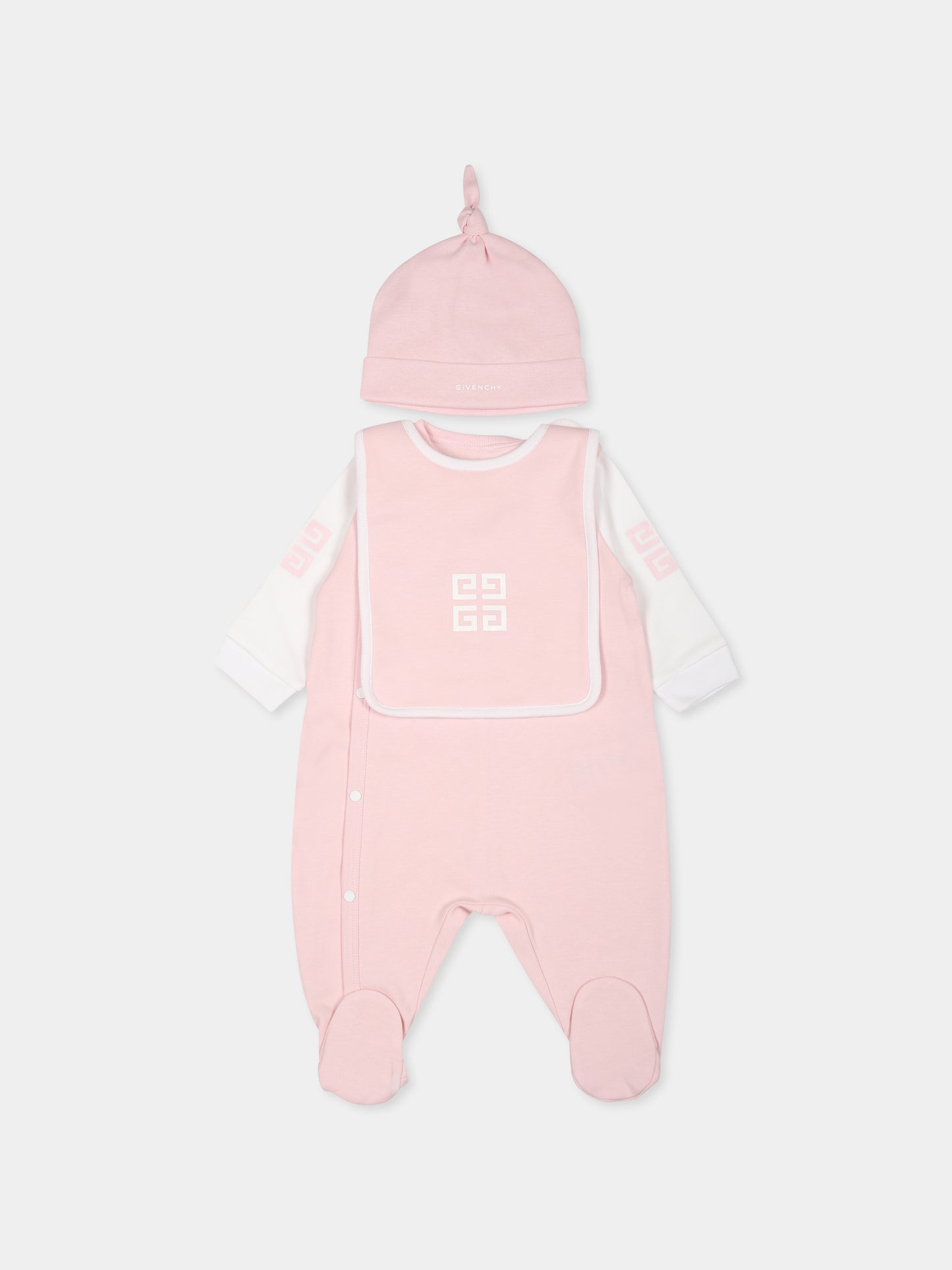 Set tutina rosa per neonata con logo e iconico motivo 4G,Givenchy Kids,H30514 44Z