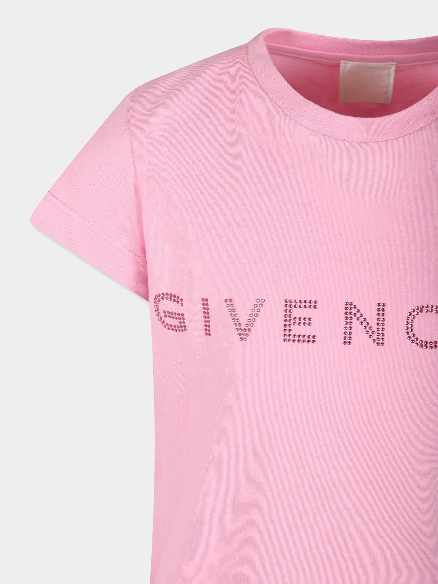 T-shirt rosa per bambina con logo e strass,Givenchy Kids,H30429 465