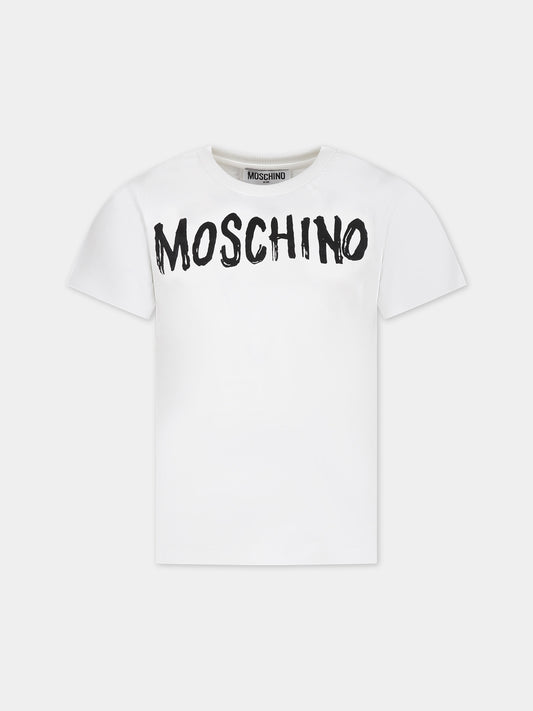 T-shirt bianca per bambini con logo,Moschino Kids,H7M03L LAA01 10101