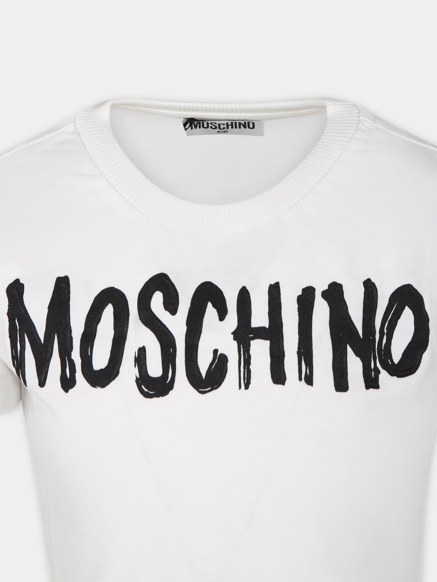 T-shirt bianca per bambini con logo,Moschino Kids,H7M03L LAA01 10101