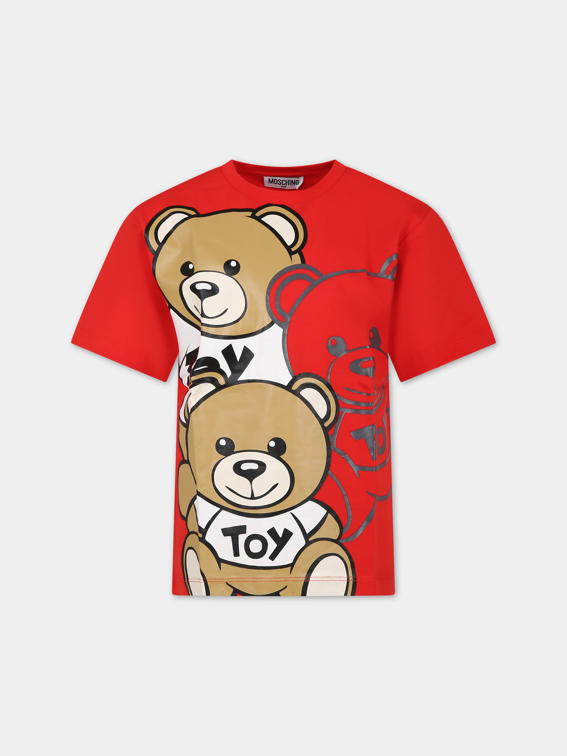 T-shirt rossa per bambino con Teddy Bears,Moschino Kids,HQM03R LAA20 50109