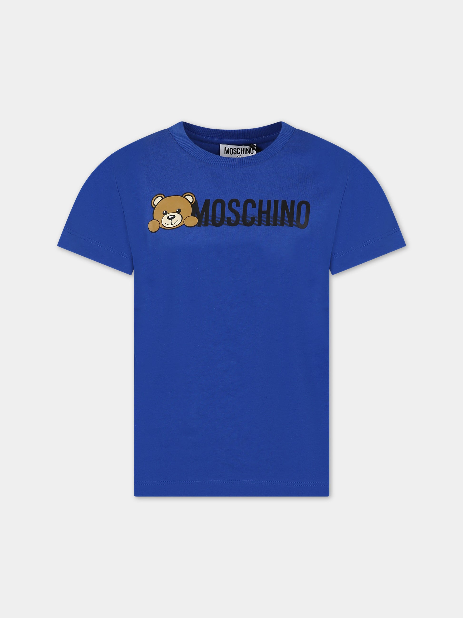 T-shirt blu per bambini con Teddy Bear e logo,Moschino Kids,HWM03U LAA34 40457