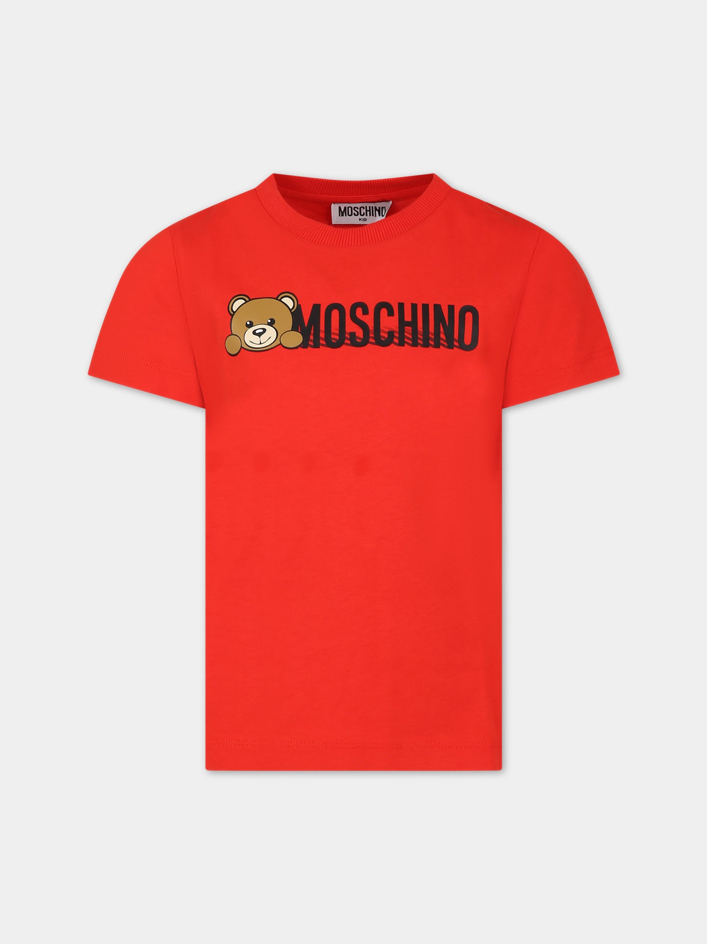T-shirt rossa per bambini con Teddy Bear e logo,Moschino Kids,HWM03U LAA34 50109