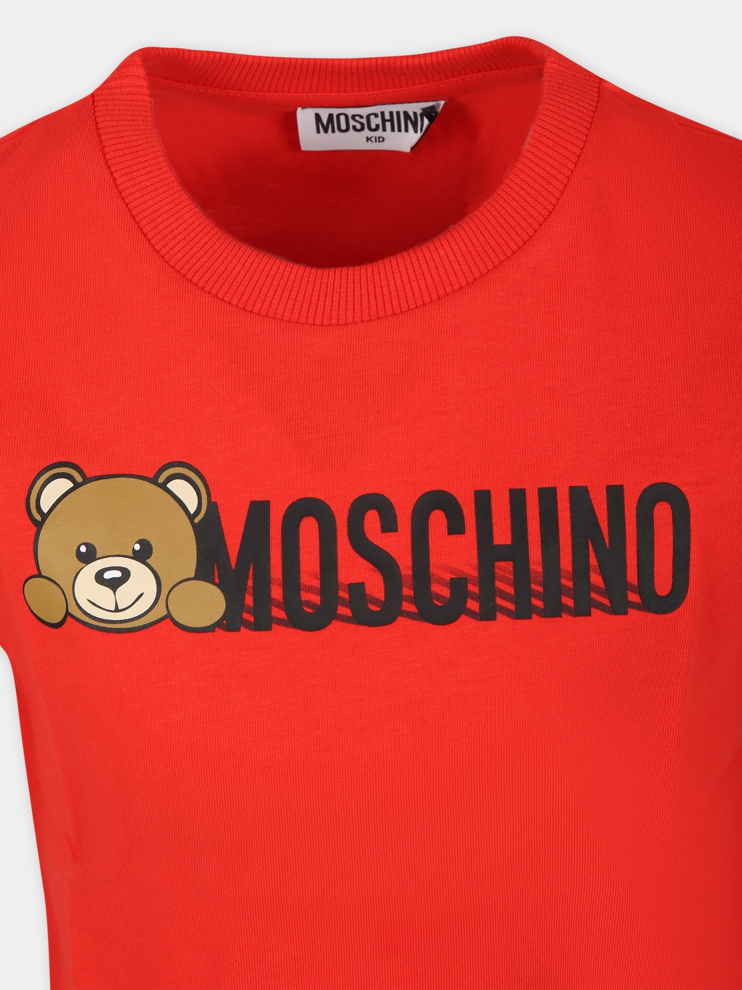 T-shirt rossa per bambini con Teddy Bear e logo,Moschino Kids,HWM03U LAA34 50109