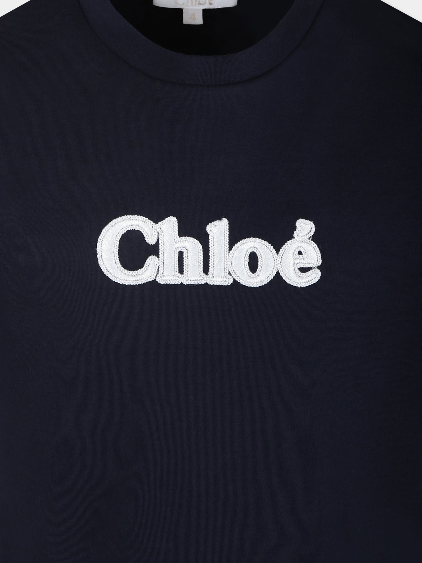 T-shirt blu per bambina con logo,Chloé Kids,C20366 859