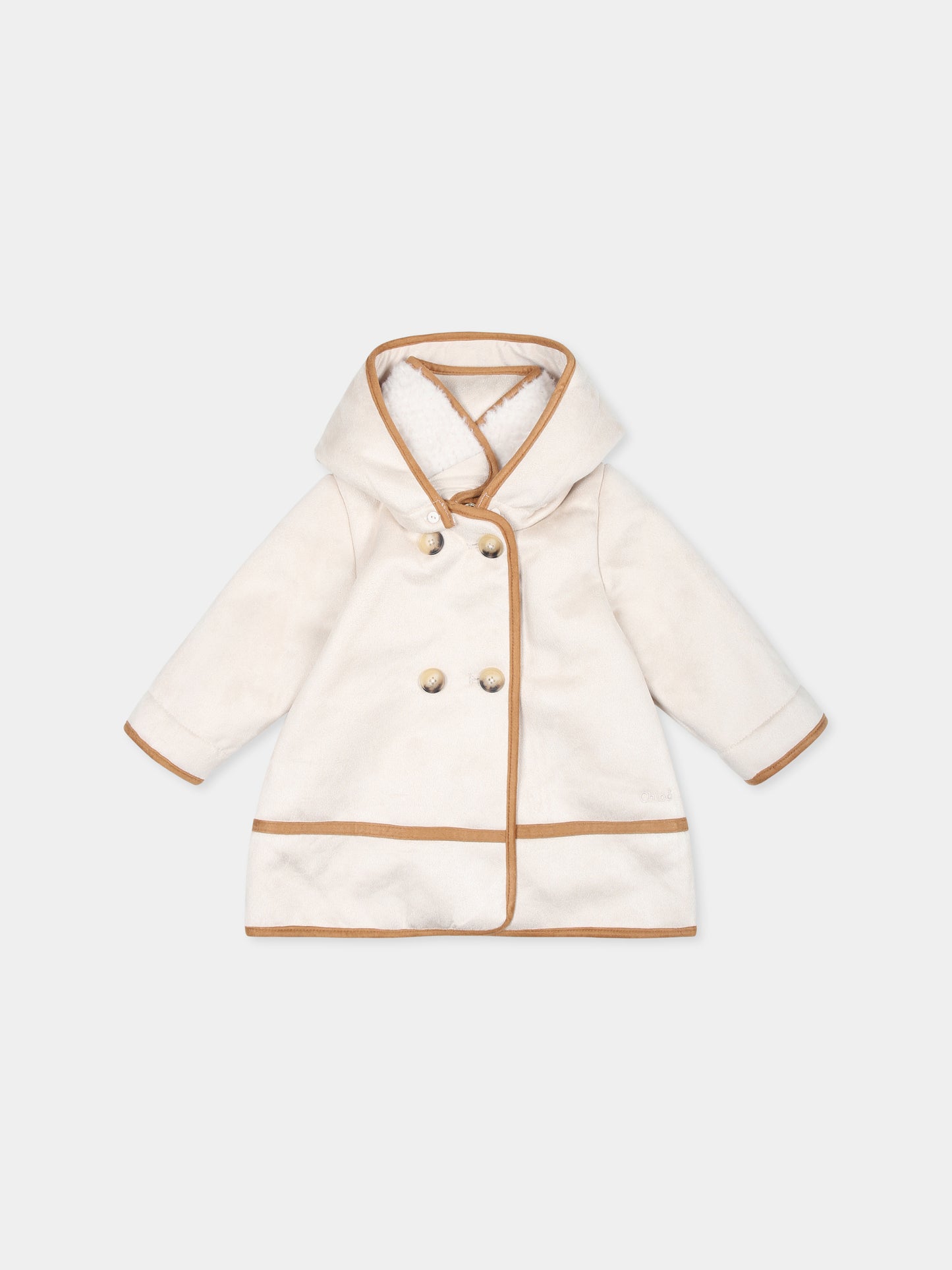 Cappotto beige per neonata con logo,Chloé Kids,C20268 22A