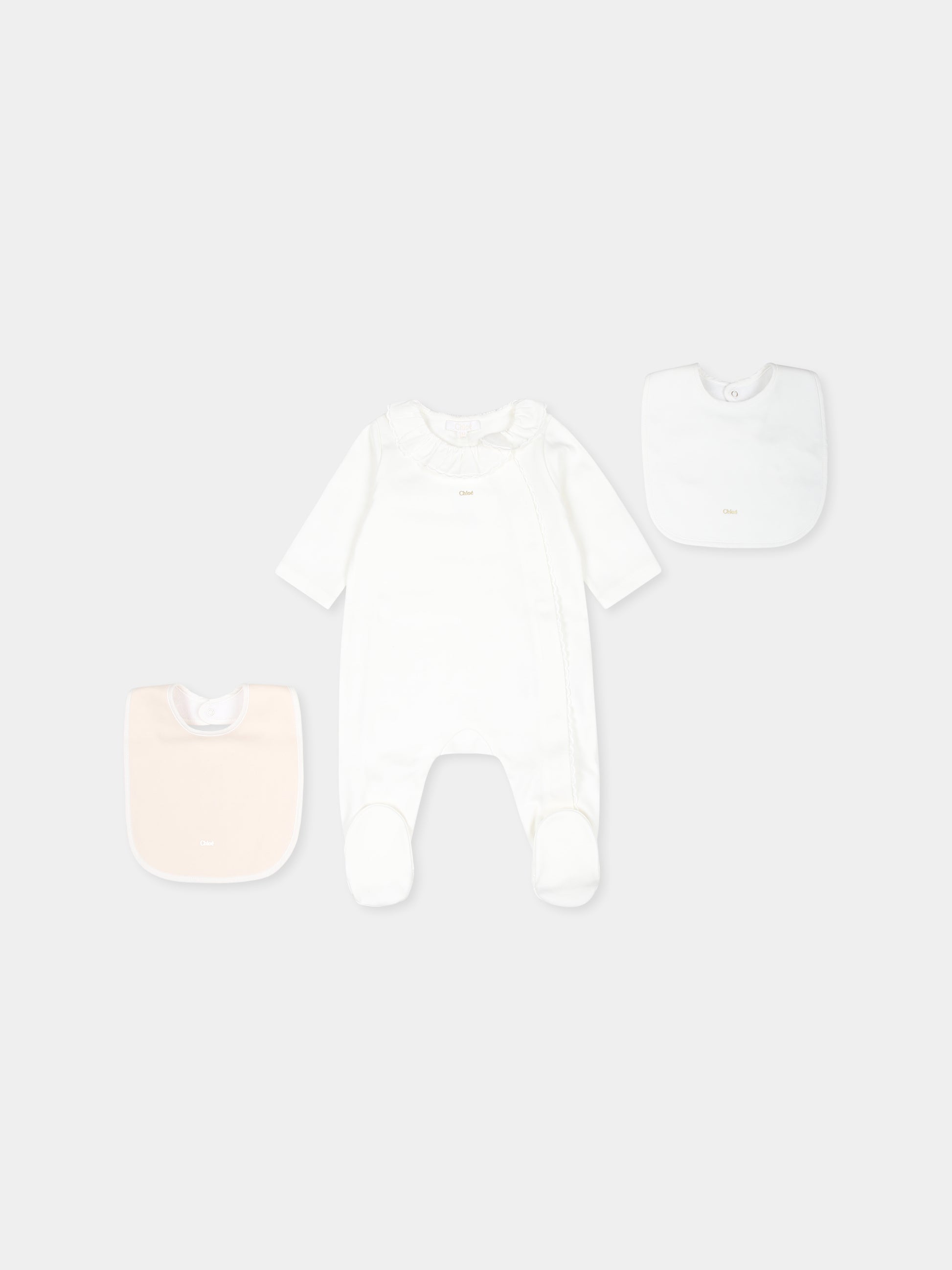 Set tutina avorio per neonata con logo,Chloé Kids,C20325 117