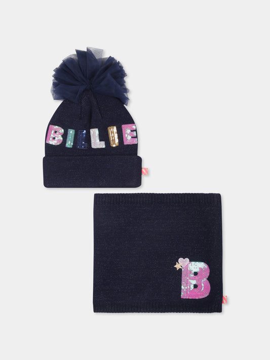 Set accessori blu per bambina con logo e paillettes,Billieblush,U20611 85T