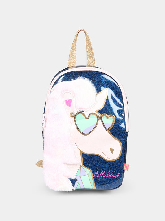 Zaino blu per bambina con pegaso,Billieblush,U20590 85T