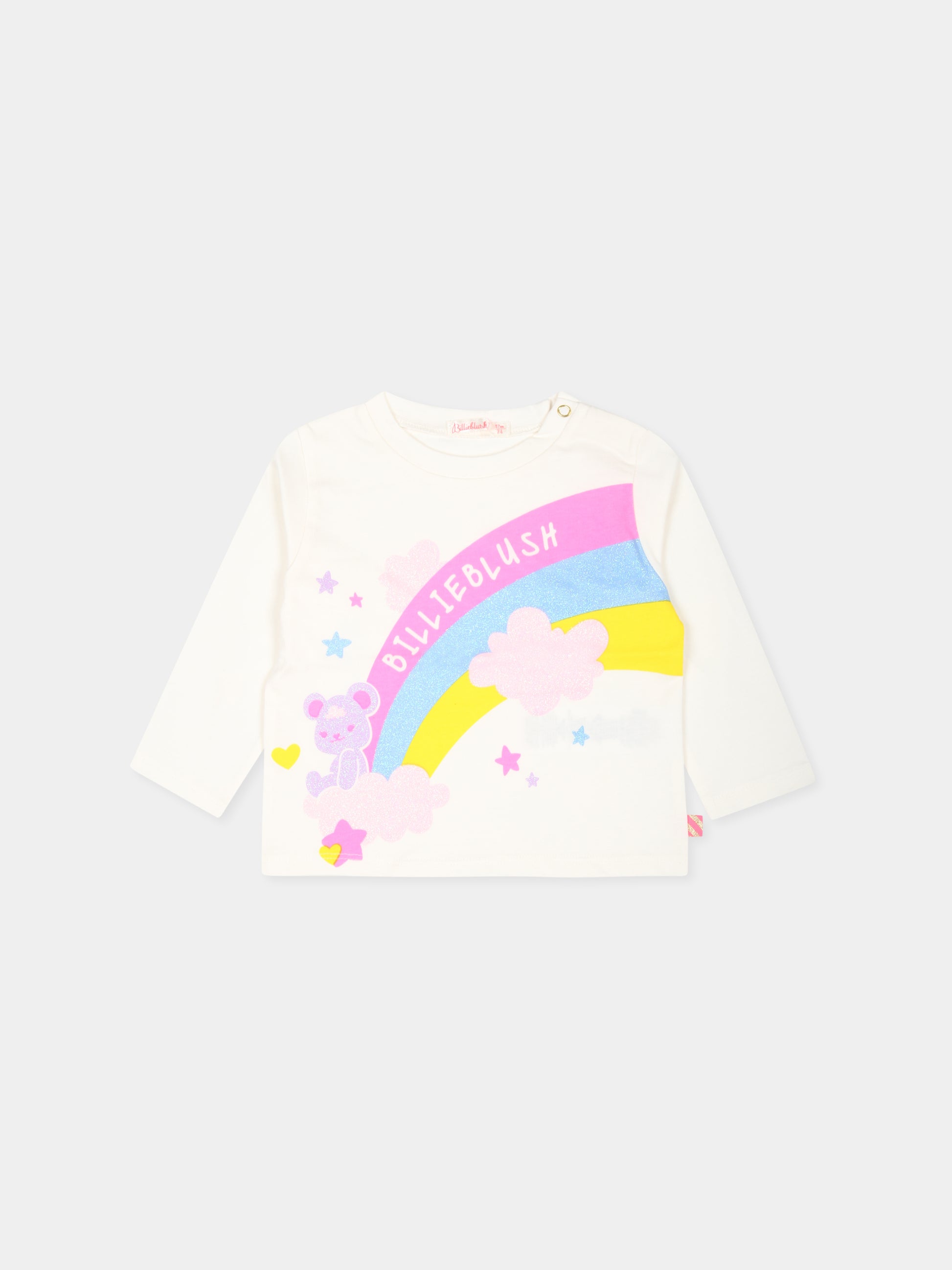 T-shirt avorio per neonata con arcobaleno,Billieblush,U20404 121