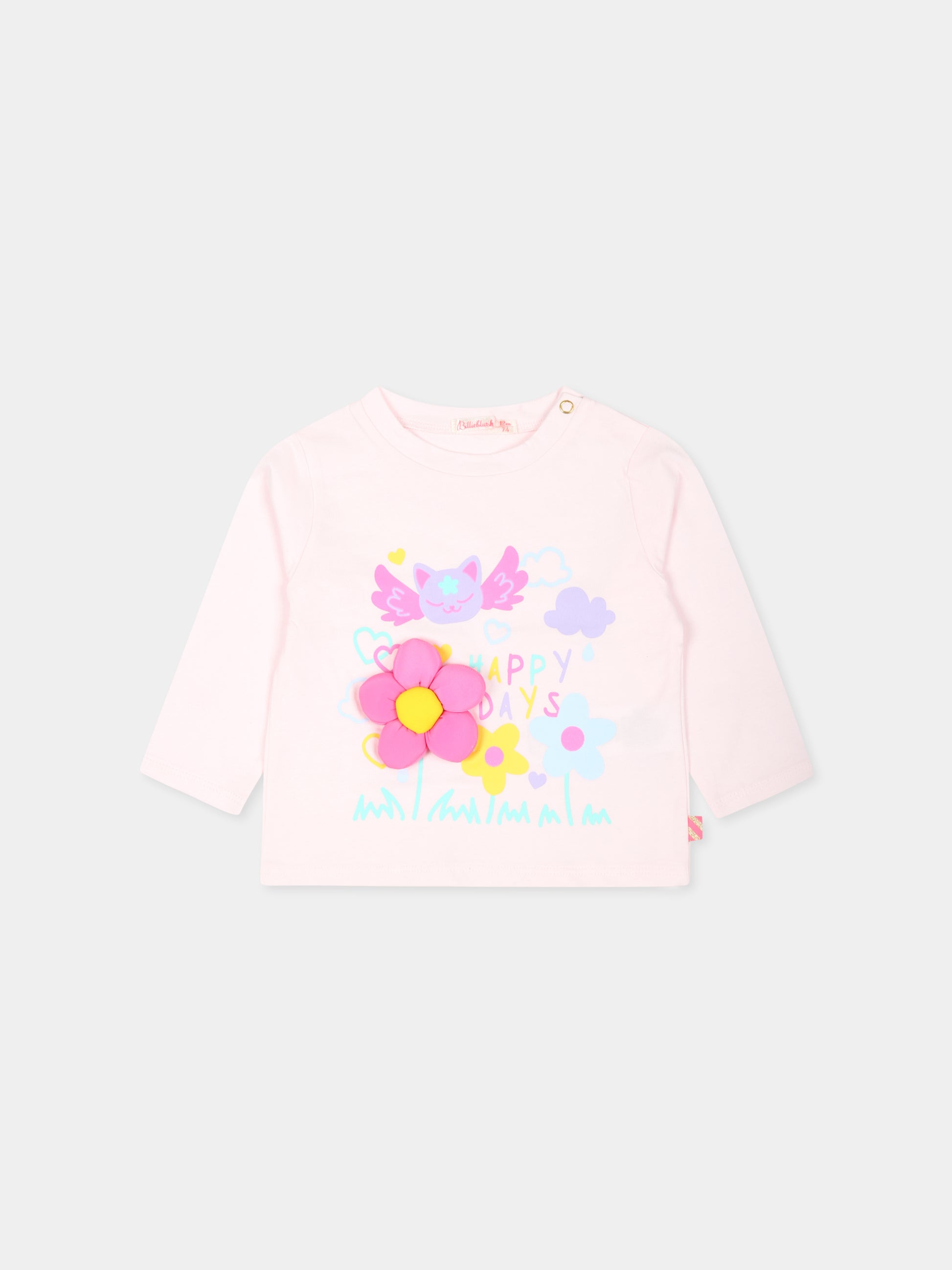 T-shirt rosa per neonata con fiori,Billieblush,U20404 44L