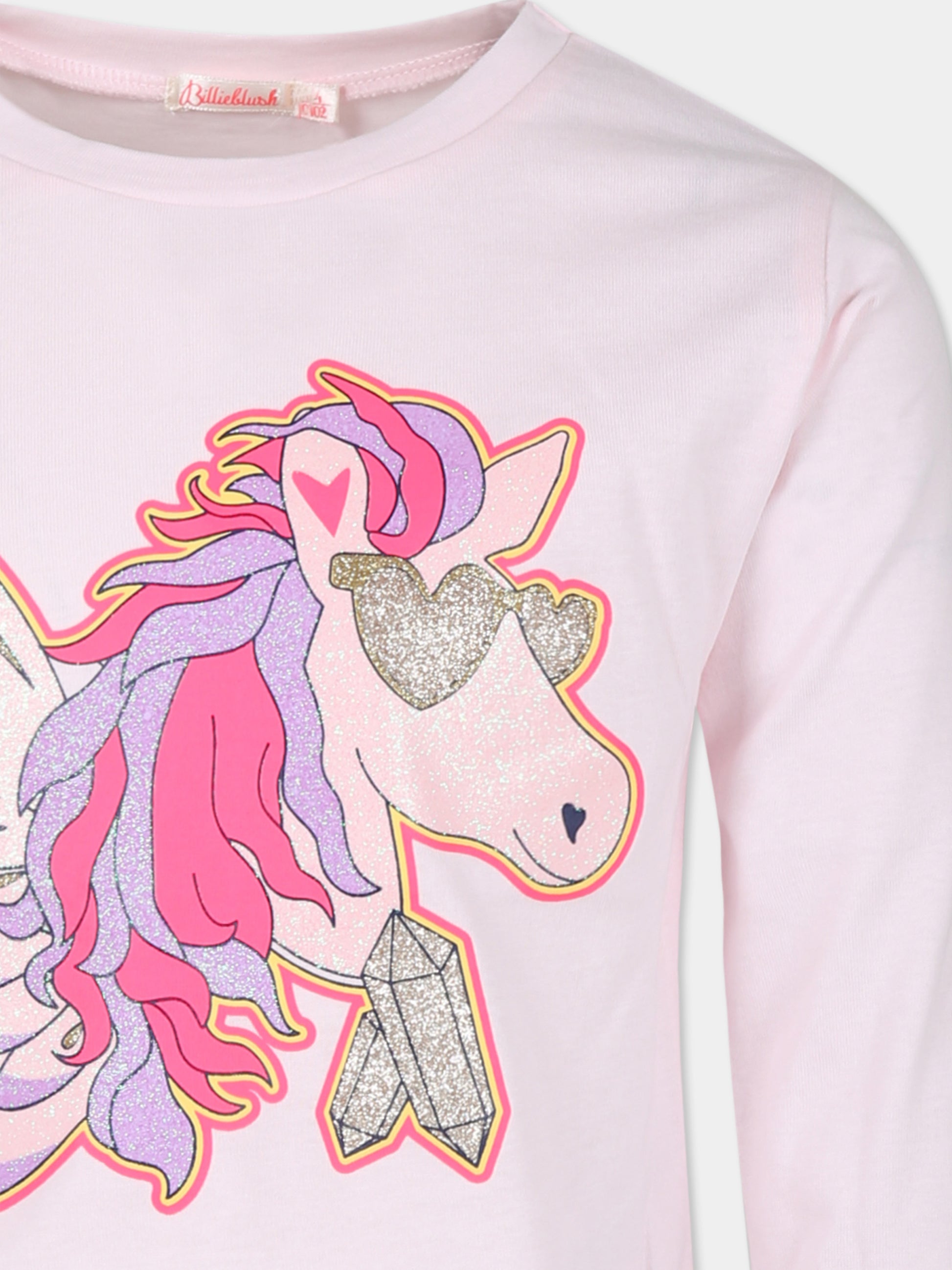 T-shirt rosa per bambina con unicorno,Billieblush,U20478 44L