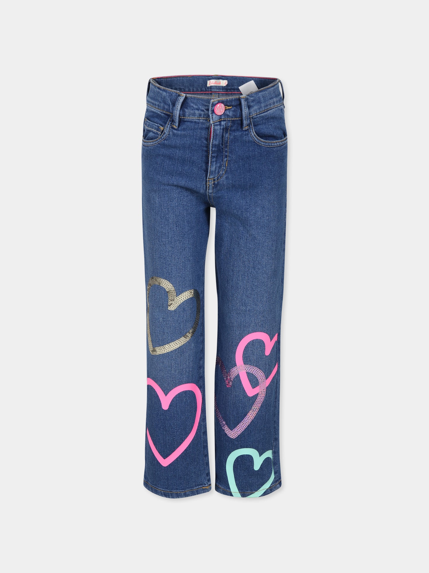 Jeans blu per bambina con cuori,Billieblush,U20449 Z10