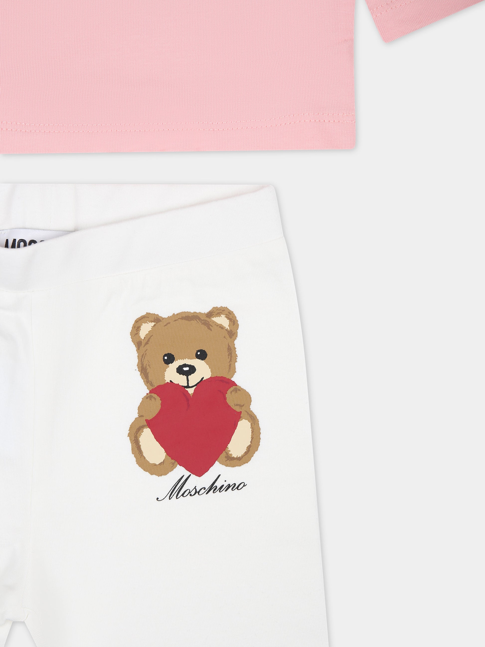 Completo rosa per neonata con Teddy Bear e cuore,Moschino Kids,MDK02M LBA11 84241