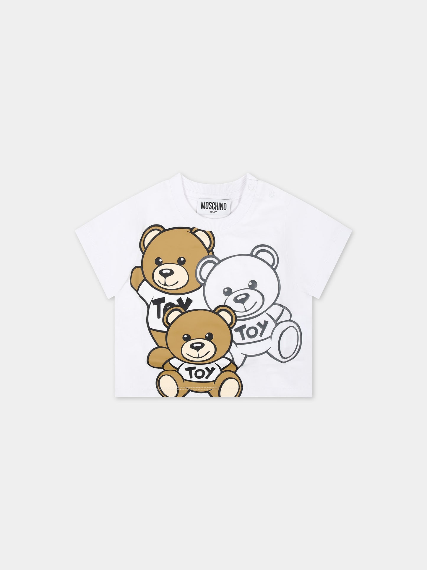 T-shirt bianca per neonato con Teddy Bears,Moschino Kids,MPM032 LAA20 10101