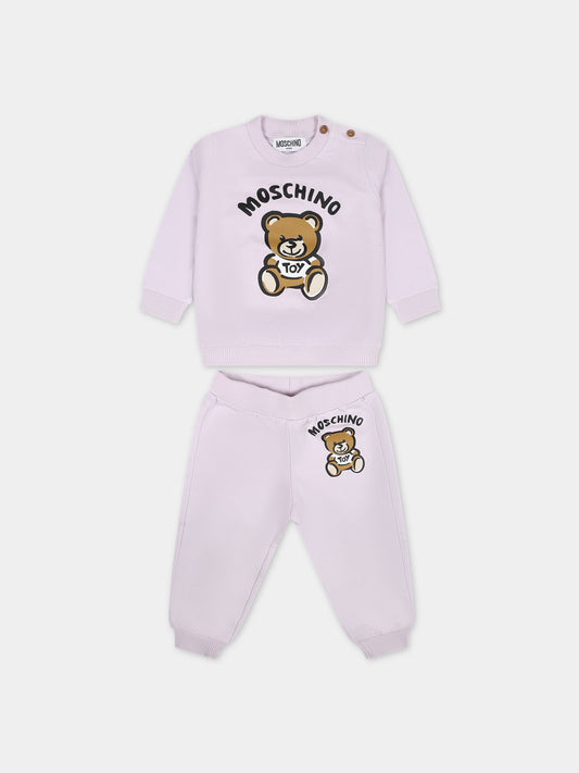Completo rosa per neonati con Teddy Bear e logo,Moschino Kids,MRK02P LCA63 51115