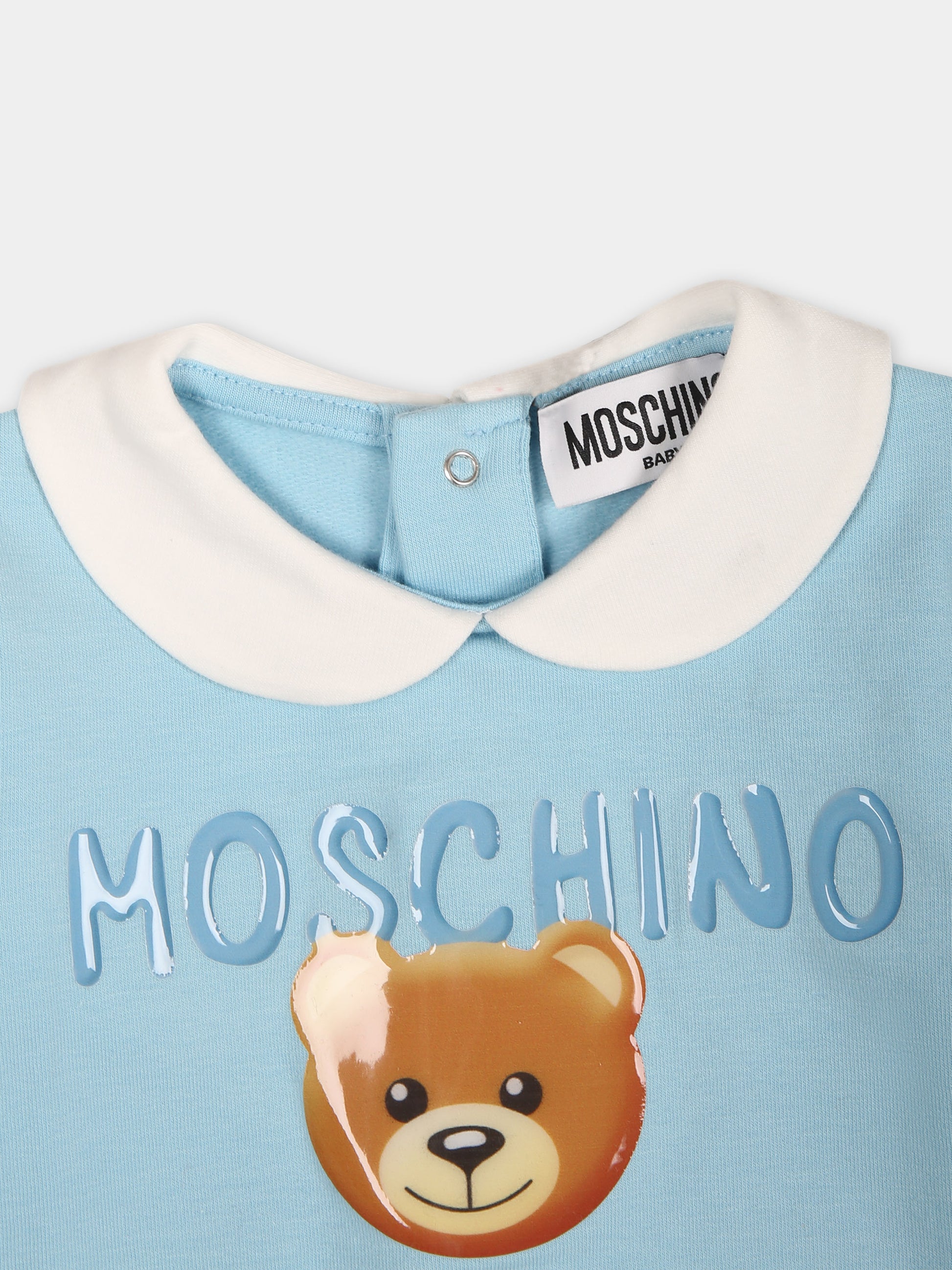 Tutina celeste per neonato con Teddy Bear e logo,Moschino Kids,MUT03J LDA17 40304