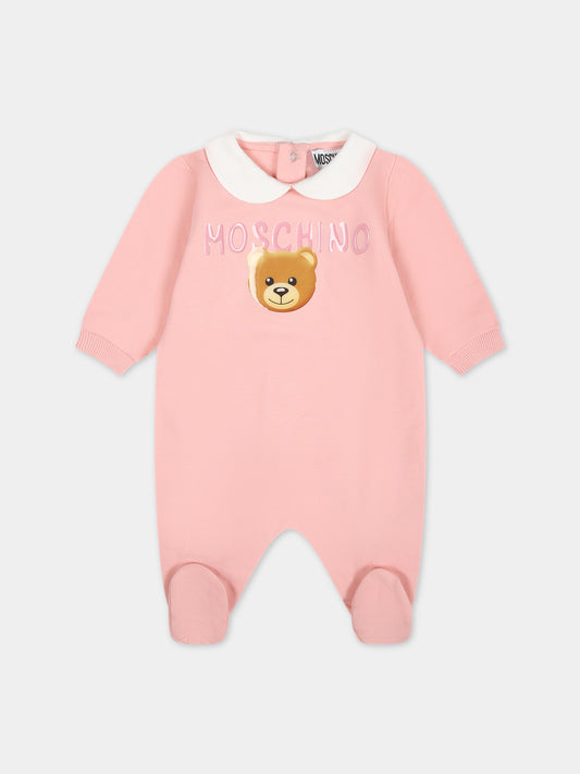 Tutina rosa per neonata con Teddy Bear e logo,Moschino Kids,MUT03J LDA17 50209