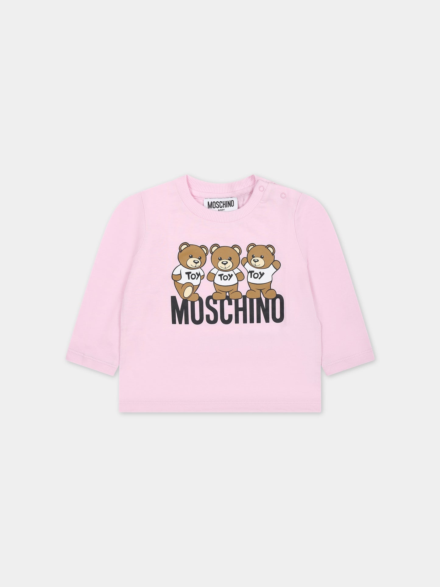 T-shirt rosa per neonata con Teddy Bears e logo,Moschino Kids,MZO00D LAA10 51684
