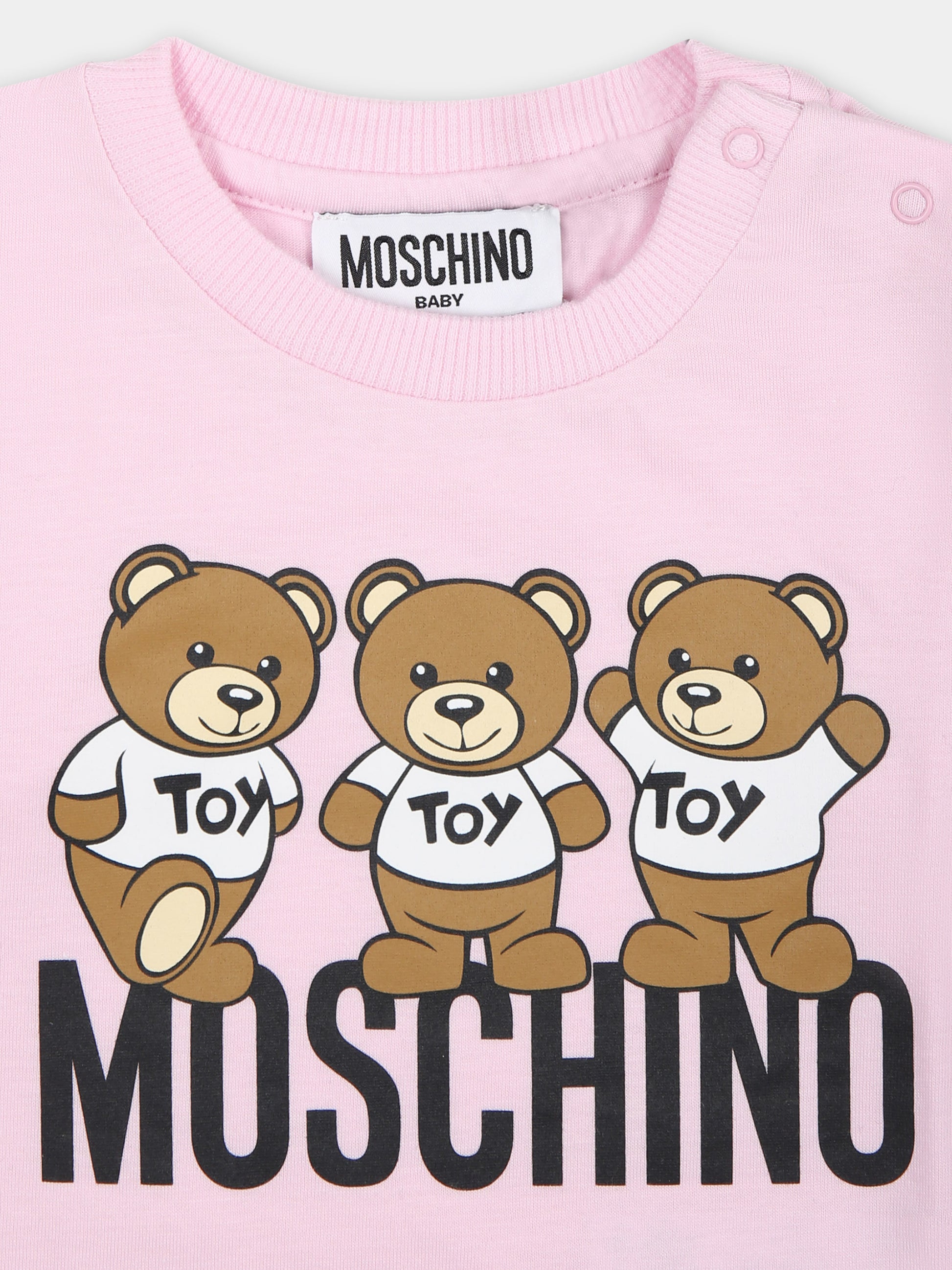 T-shirt rosa per neonata con Teddy Bears e logo,Moschino Kids,MZO00D LAA10 51684