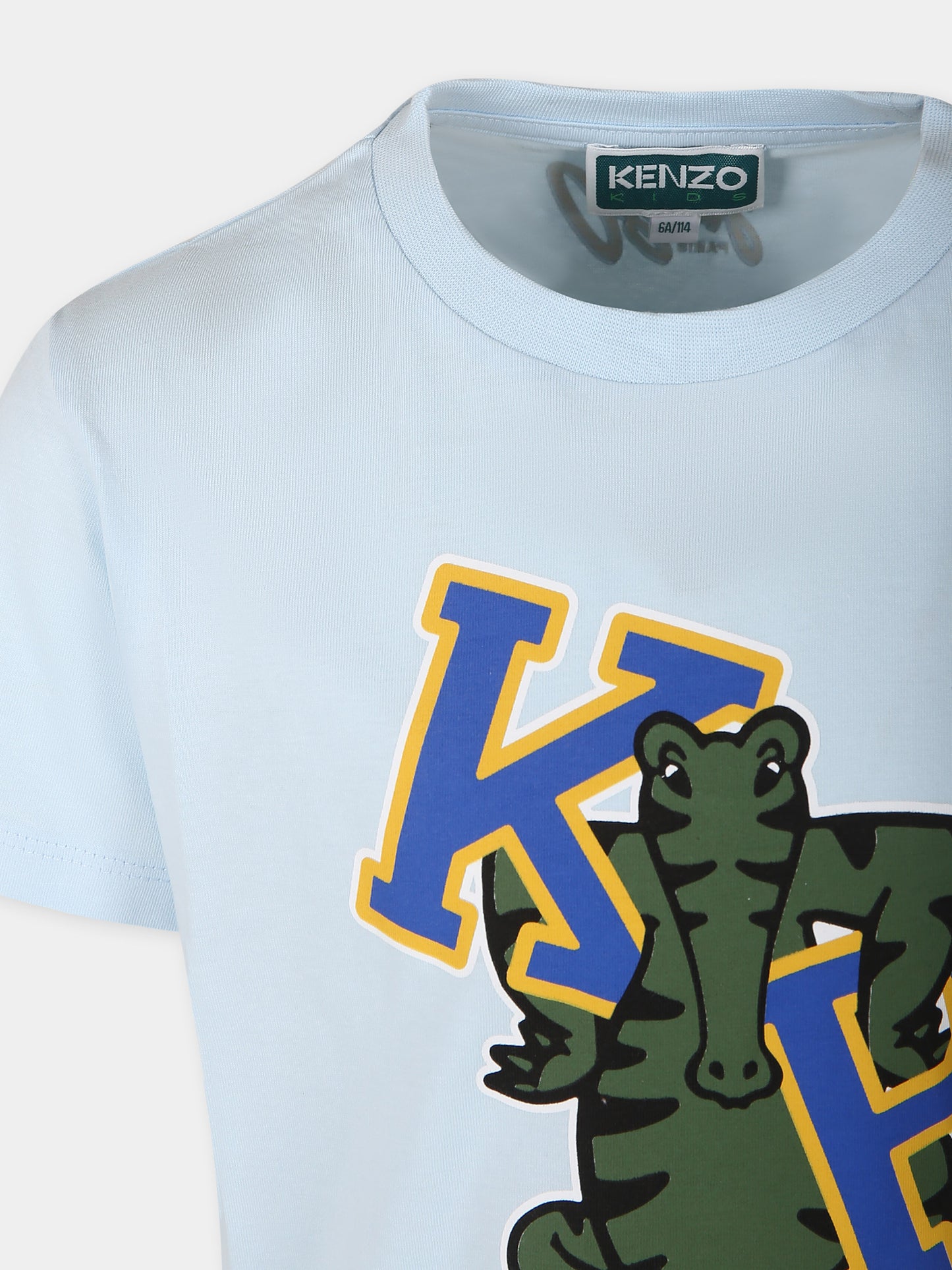 T-shirt celeste per bambino con coccodrillo,Kenzo Kids,K60753 78B