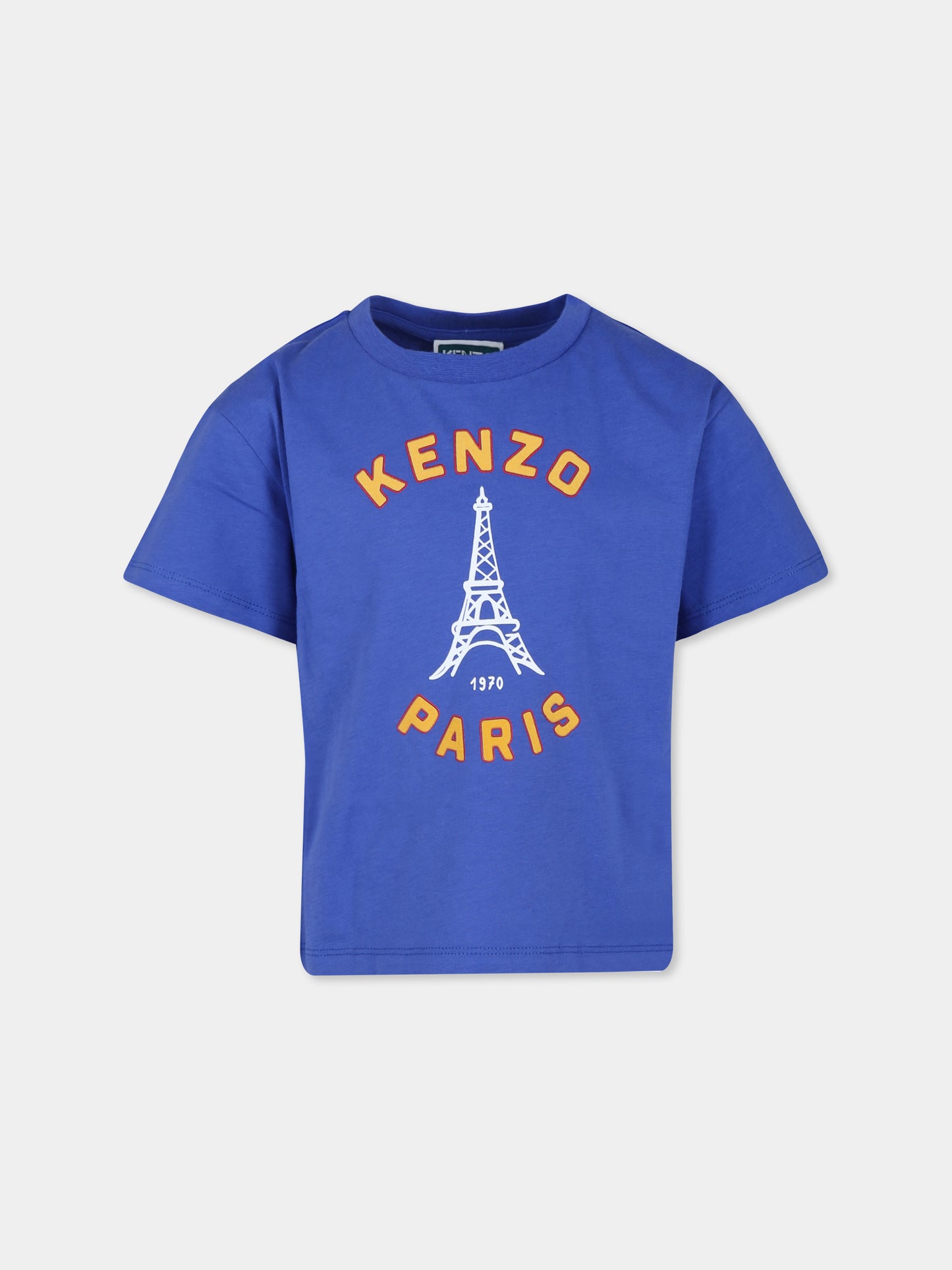 T-shirt blu per bambino con stampa Tour Eiffel,Kenzo Kids,K60749 813