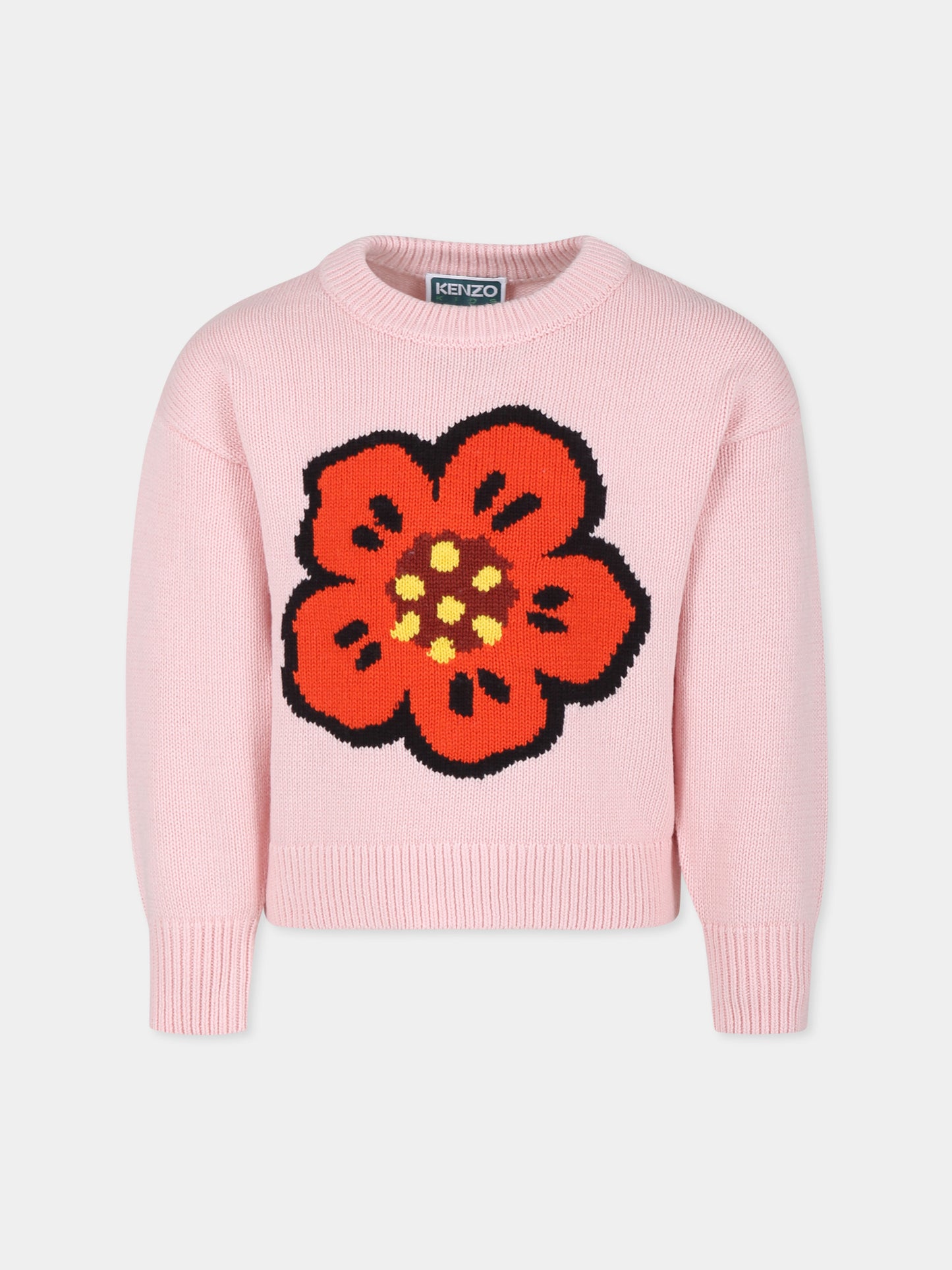 Maglione rosa per bambina con papavero,Kenzo Kids,K60641 45Z