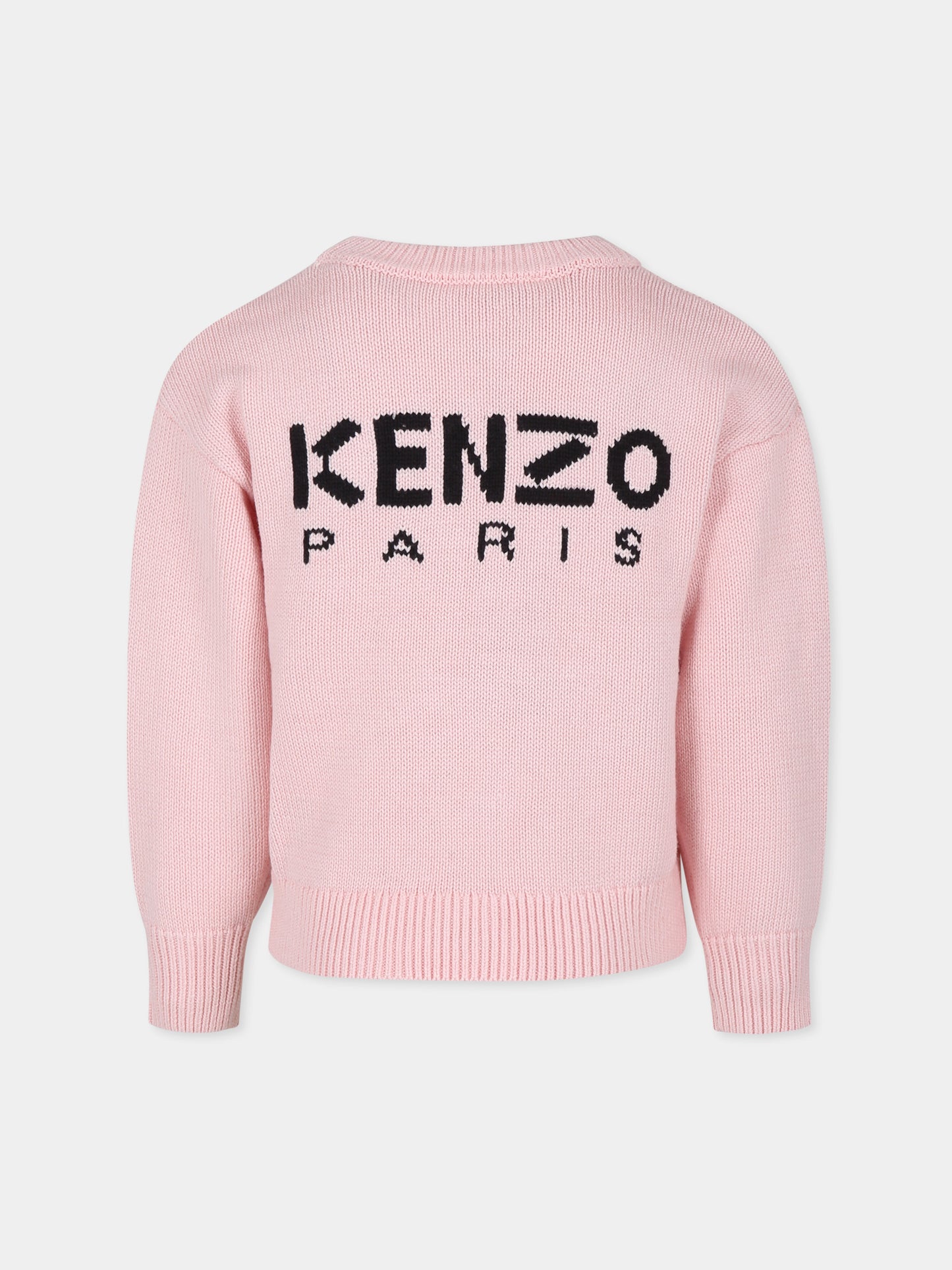 Maglione rosa per bambina con papavero,Kenzo Kids,K60641 45Z