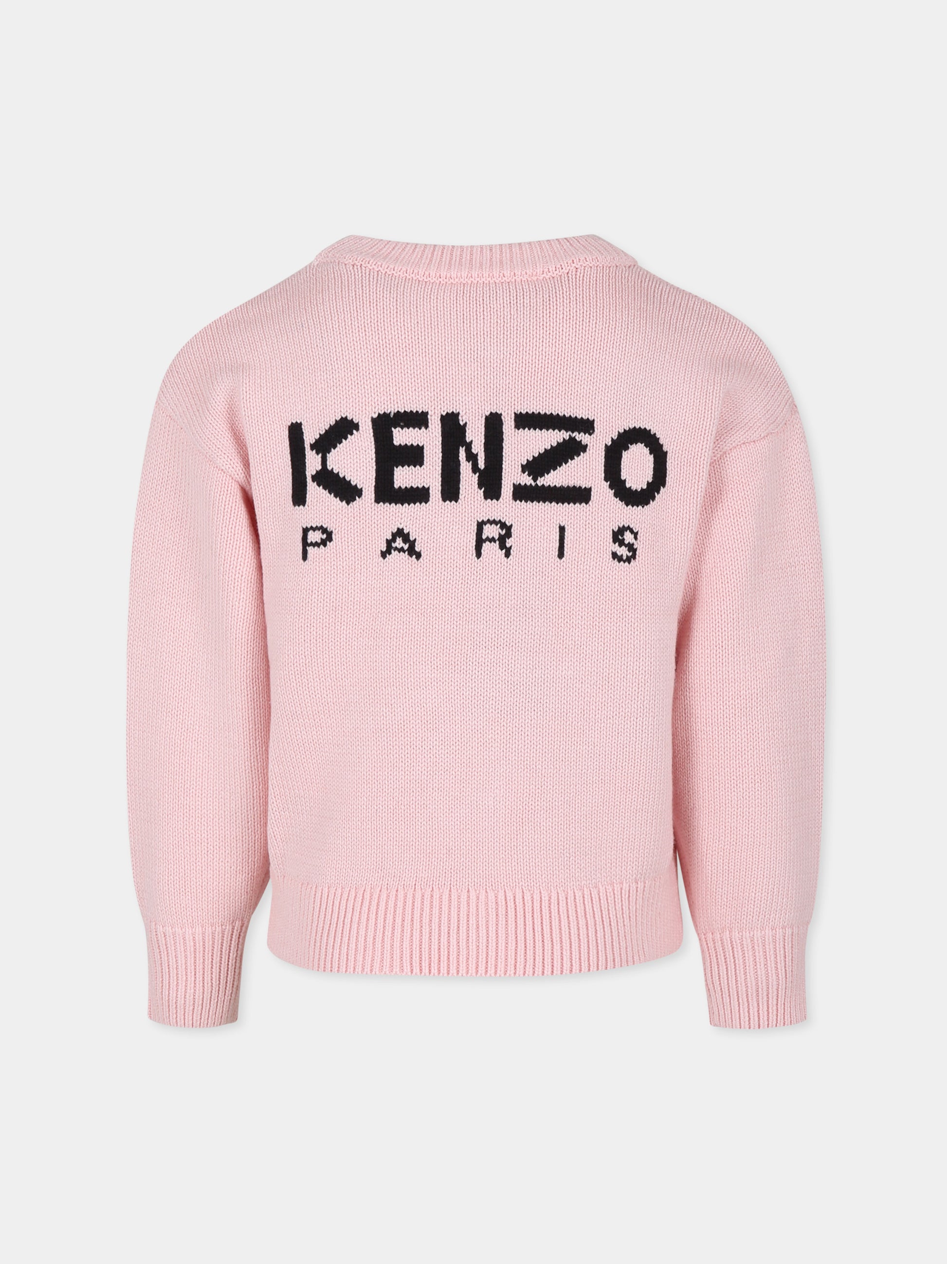 Maglione rosa per bambina con papavero,Kenzo Kids,K60641 45Z