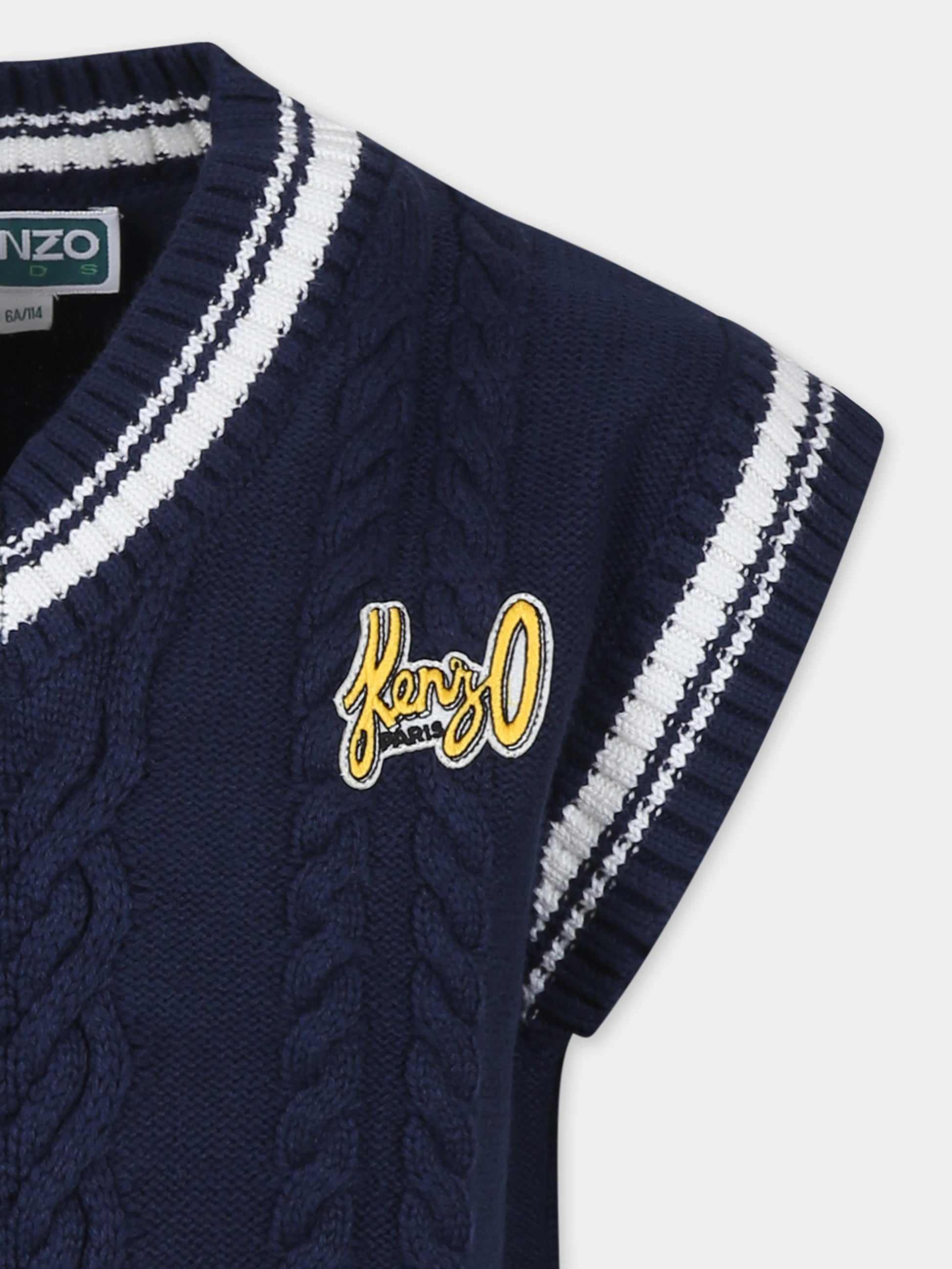 Maglia gilet blu per bambino con logo e fiore,Kenzo Kids,K60667 84A