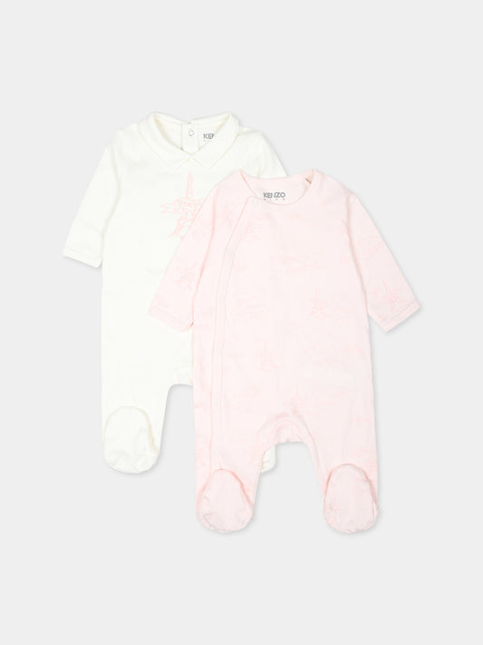 Set tutina rosa per neonata con Tour Eiffel e logo,Kenzo Kids,K60456 47R