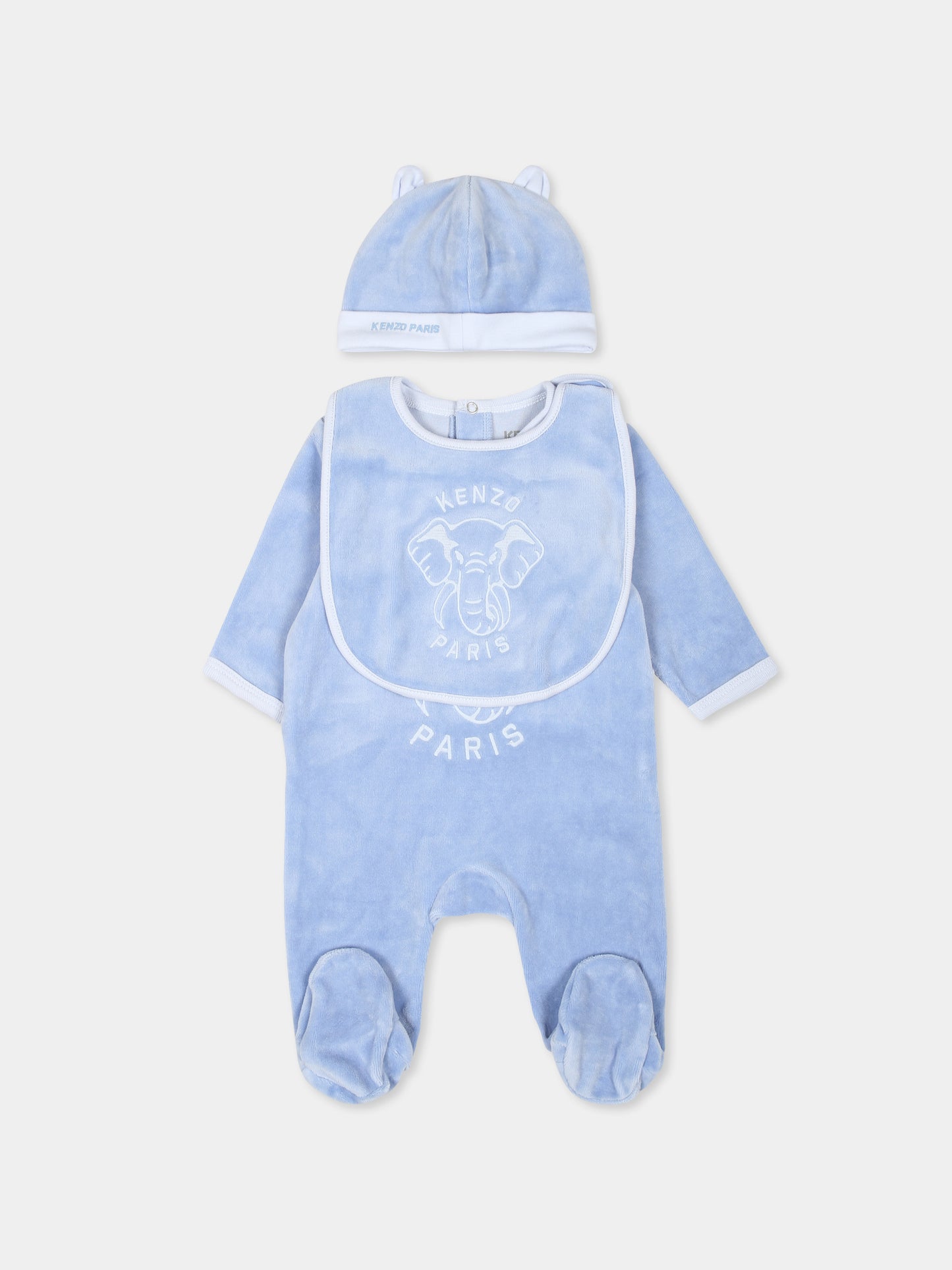 Set tutina celeste per neonato con elefante e logo,Kenzo Kids,K60454 77A