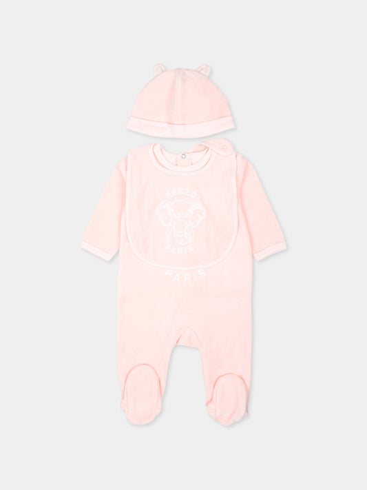 Set tutina rosa per neonata con elefante e logo,Kenzo Kids,K60454 46T