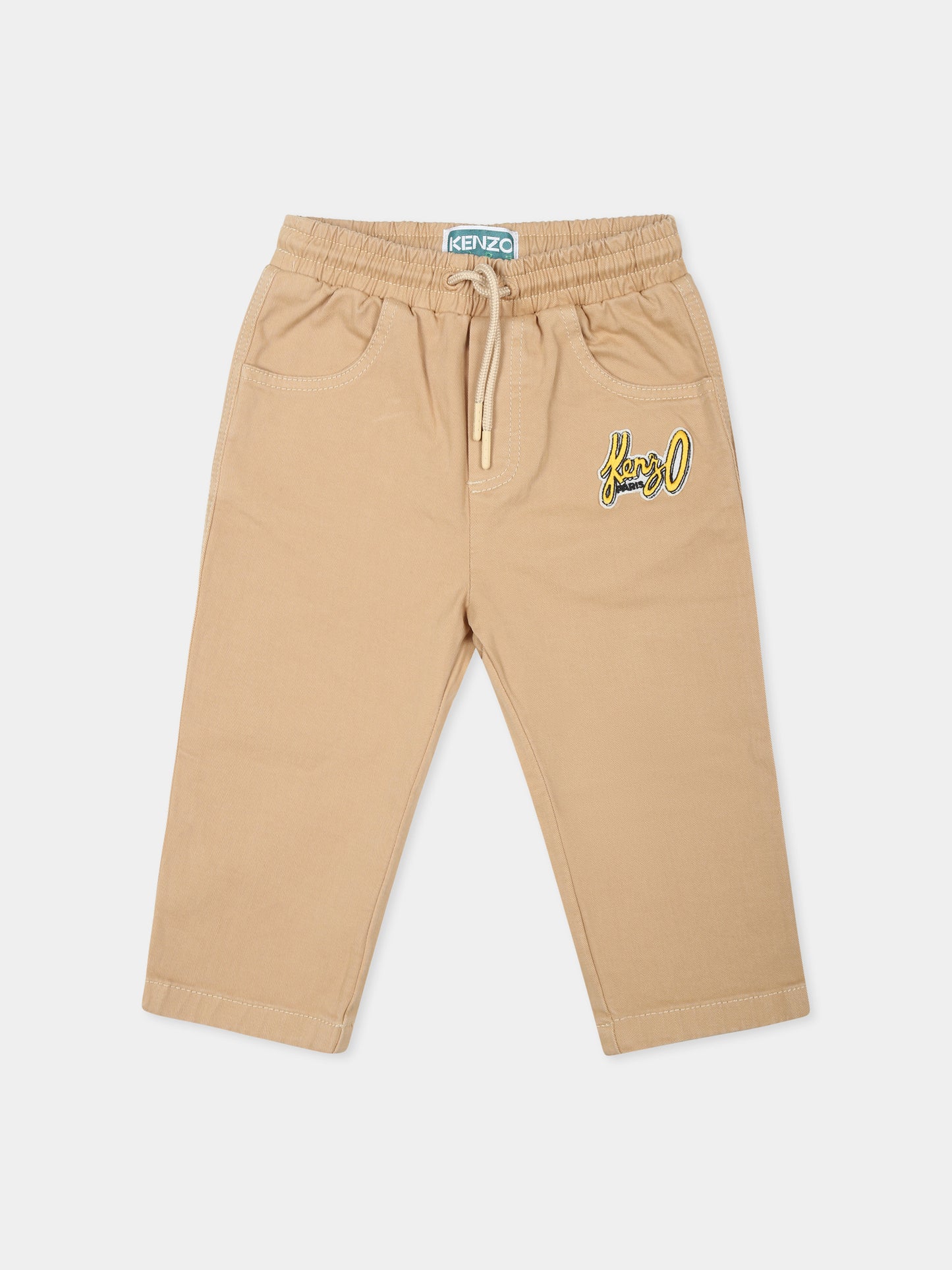 Pantaloni beige per neonato con logo,Kenzo Kids,K60510 21D